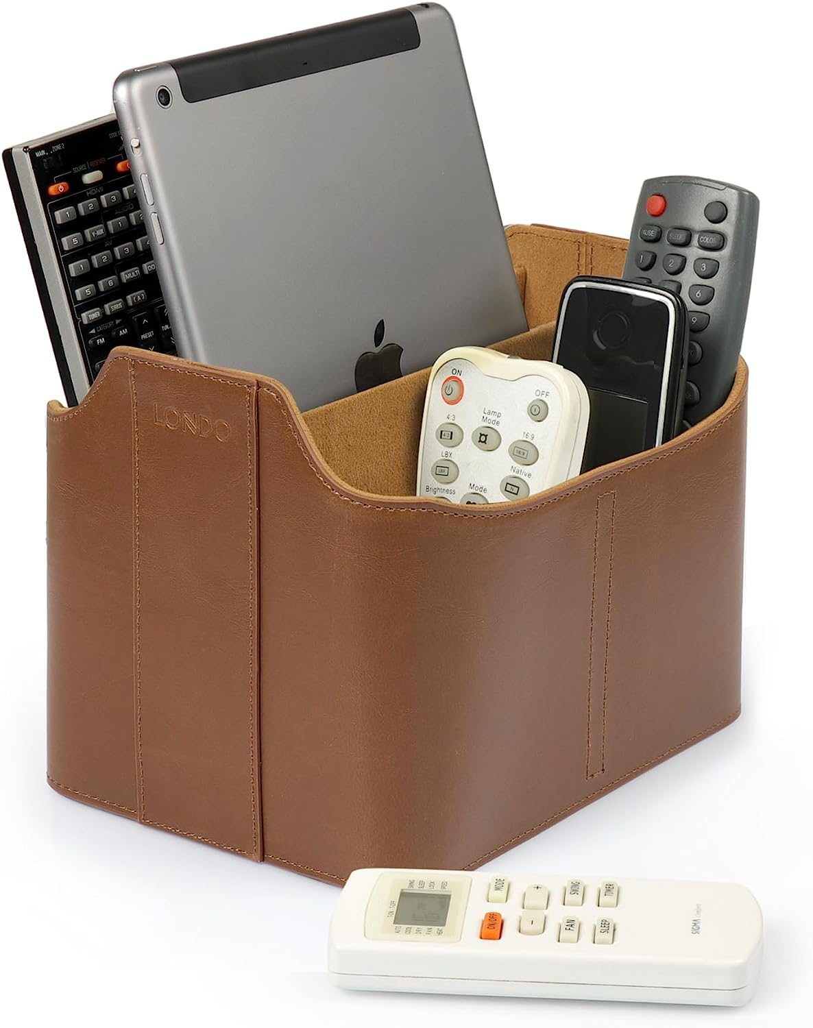 Londo Leather Remote Control Organizer and Caddy with Tablet Slot - L.Brown image number 5