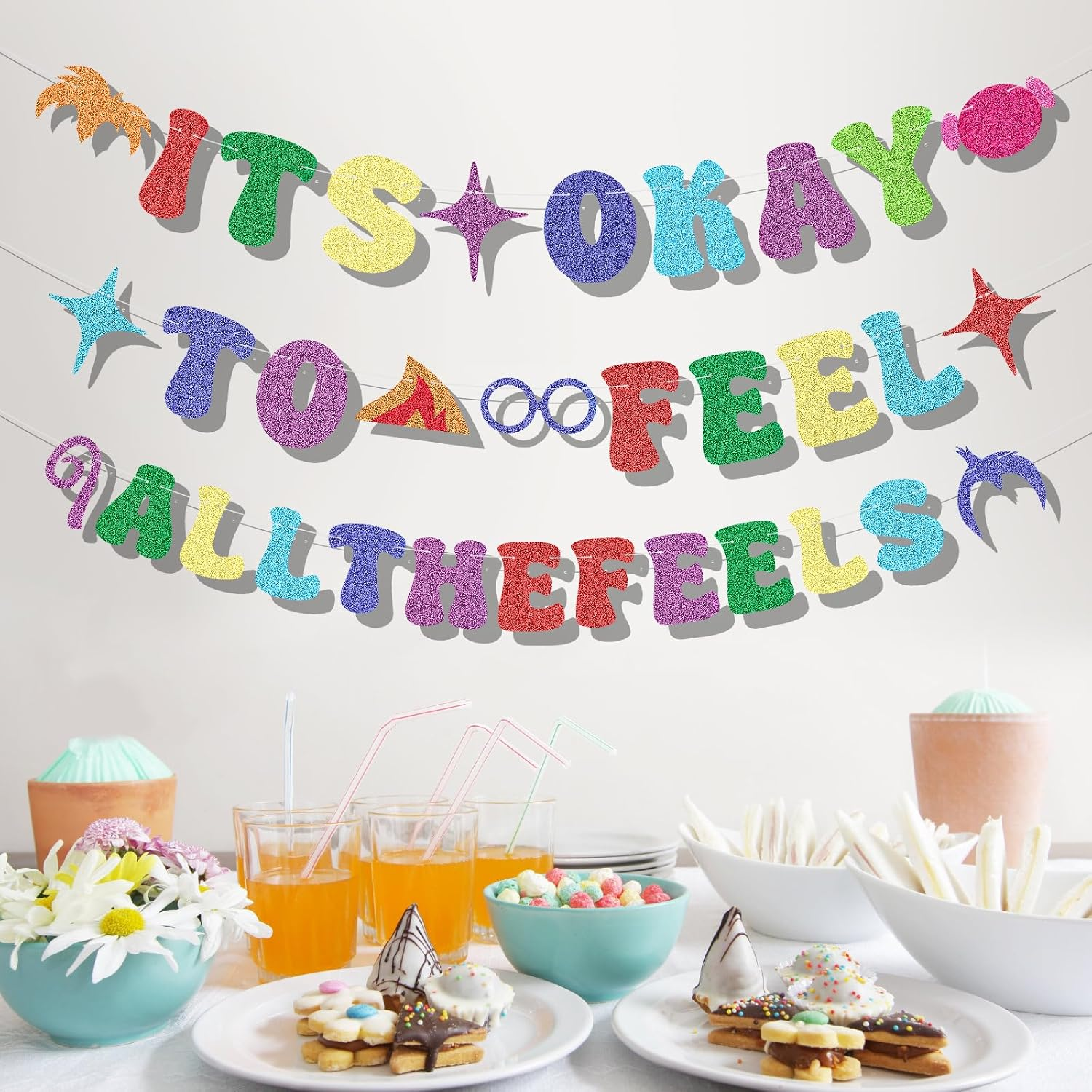 It'S Okay to Feel All the Feels Banner, Pre-String Colourful inside Birthday Party Decorations Banner Cute Feelings Theme Hanging Banner for Fireplace Mantel Wall Decorations image number 5