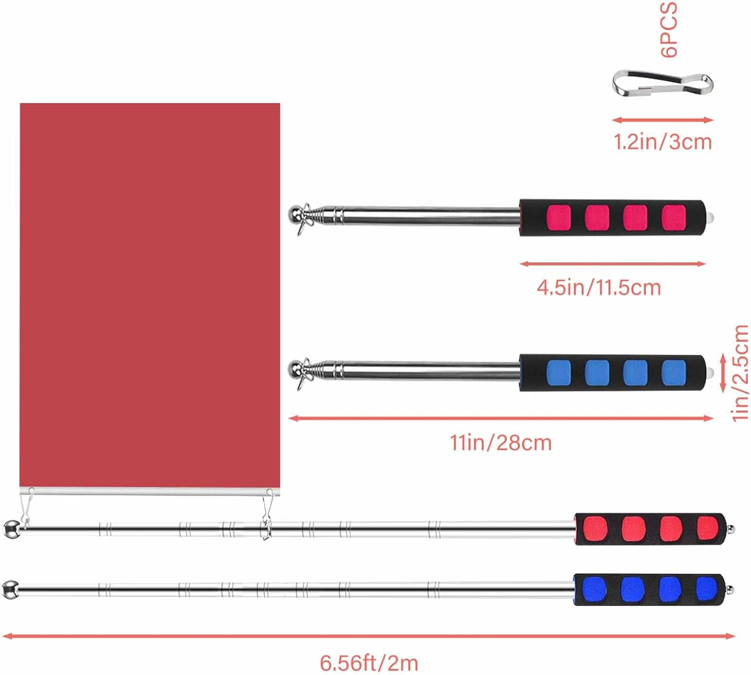 2Pcs 2M Handheld Telescoping Flag Pole with Clips, Portable Stainless Steel Flagpole Extendable Telescopic Flag Poles for Tour Guide Horse Training Festival, 2M image number 2