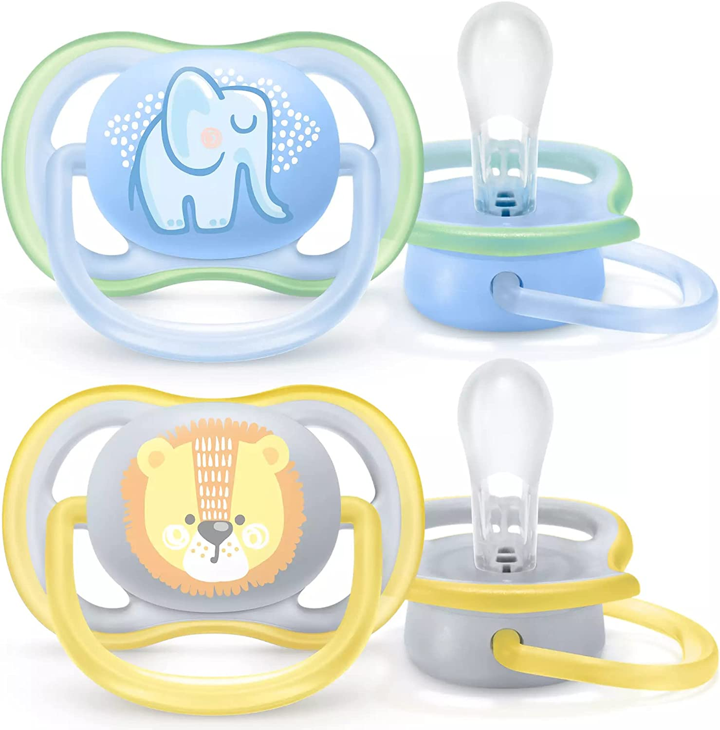 Philips Avent Ultra Air Dummy 0-6 Months, Breathable Orthodontic Soother, BPA Free, Double Pack, Elephant/Lion, SCF085/01 image number 1