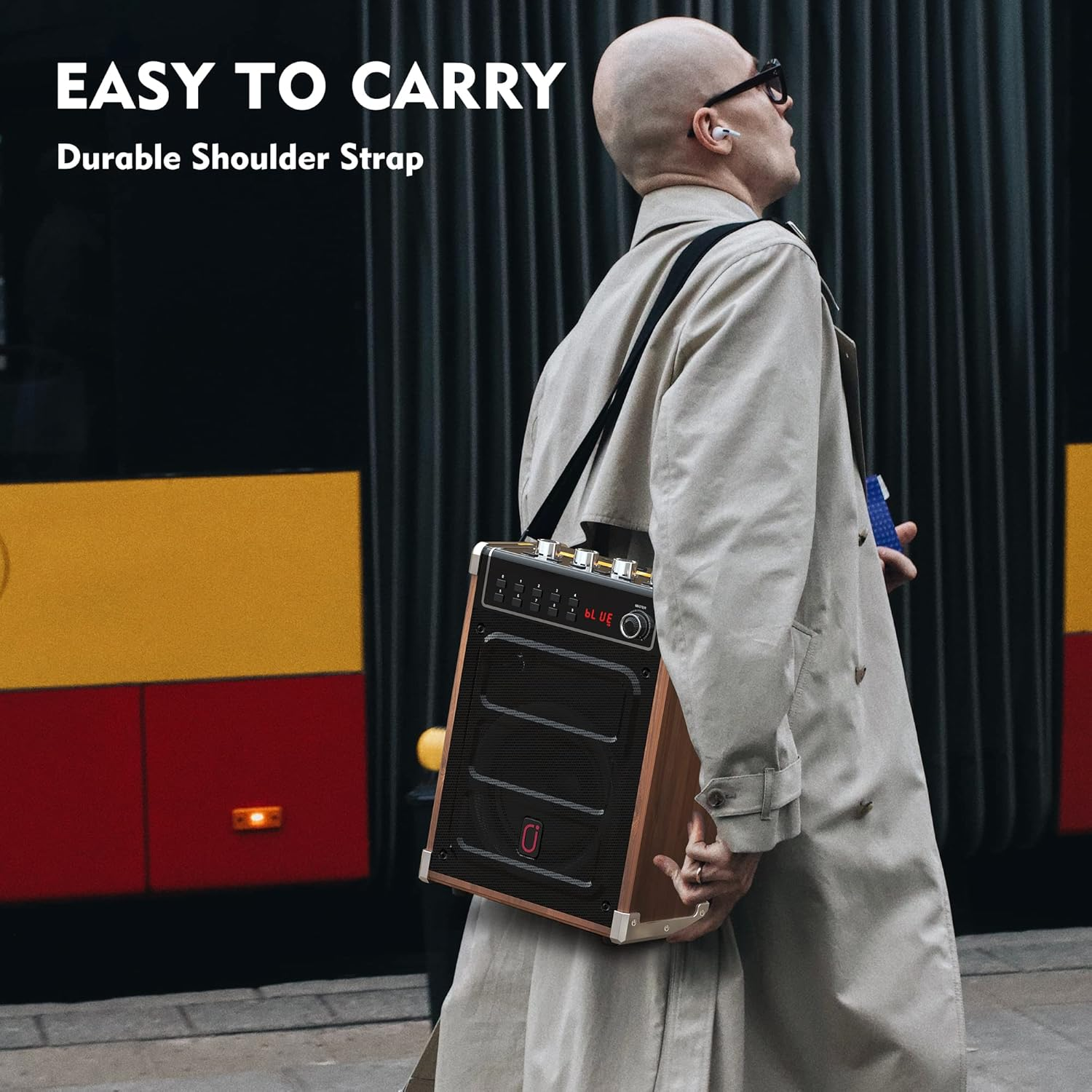 JYX Karaoke Machine with Two Wireless Microphones, Bass/Treble Adjustment and LED Light, Support TWS, AUX In, FM Radio, REC, Supply for Party/Meeting/Wedding - Wood Grain image number 6