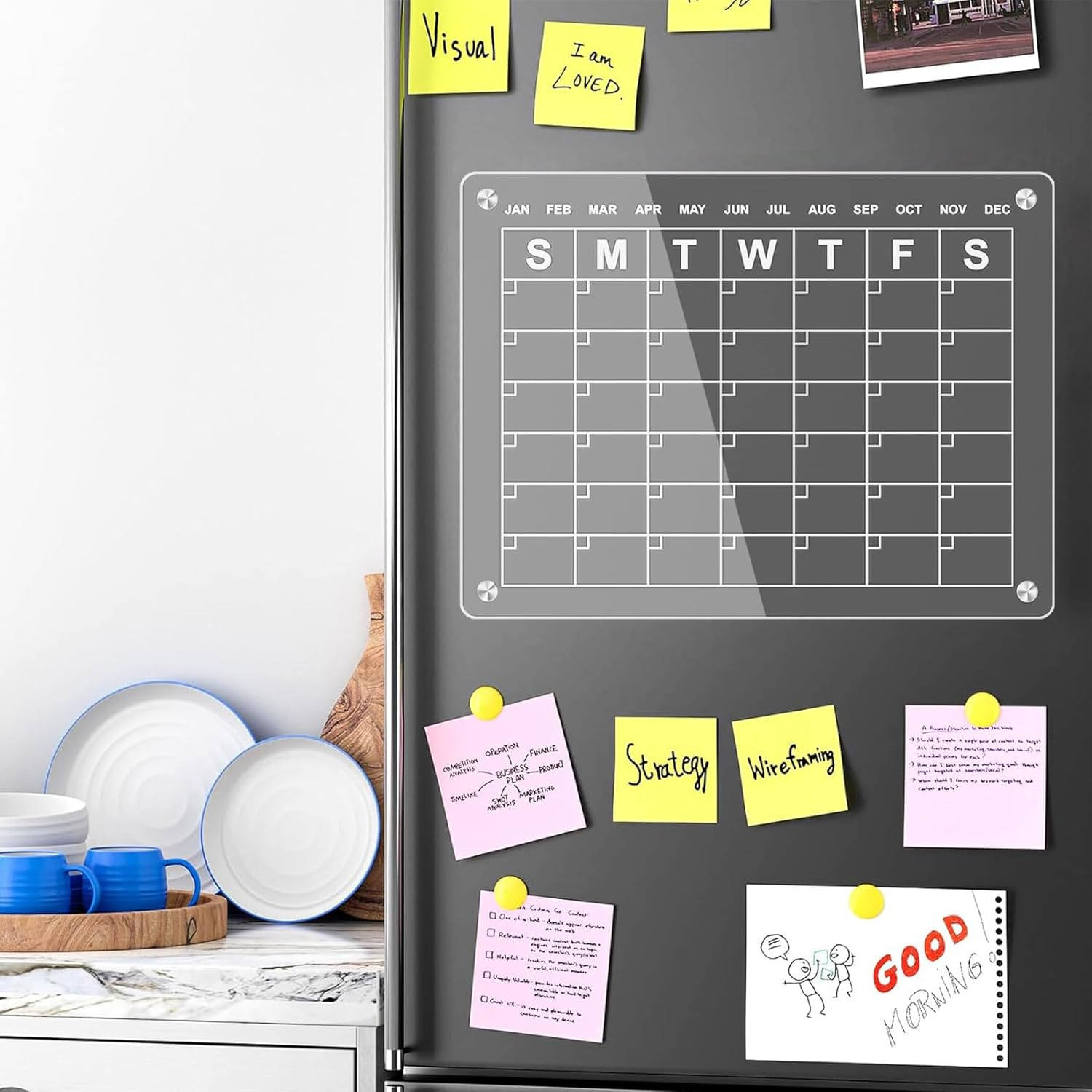 Acrylic Magnetic Fridge Calendar Monthly and Whiteboard Dry Erase Board Reusable Wall Calendar Fridge Whiteboard image number 1