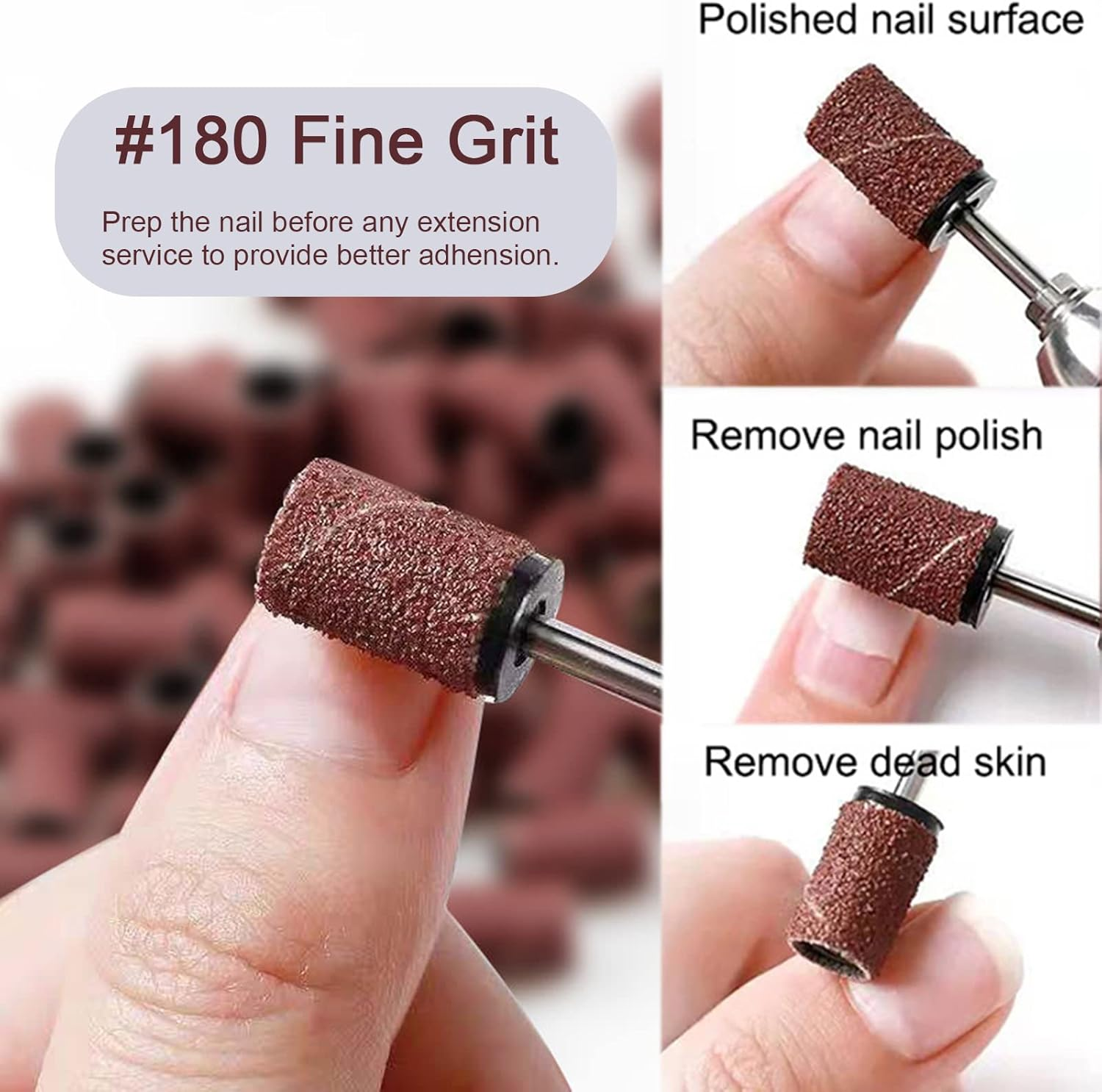 Luoshapucy Sanding Sleeves Sanding Belts Nail Cutter Grinding Caps Nail Cutter 100 Pieces Sanding Sleeves with Nail Drill 180 Inches for Manicure Pedicure Nail Design Nail Art (With 2 X Nail Drills) image number 4