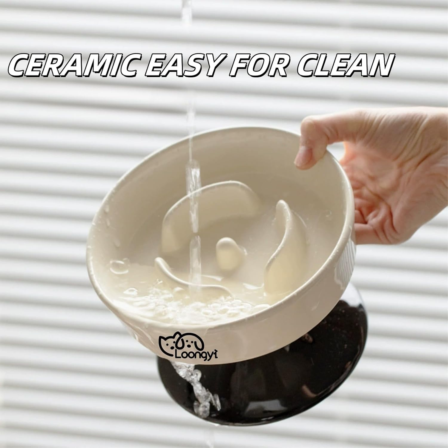 Ceramic Elevated Pet Slow Feeder Bowl - 400G Capacity Anti-Choke Cat & Dog Food Dish - Neck Protection Cat Dog Meal Plate