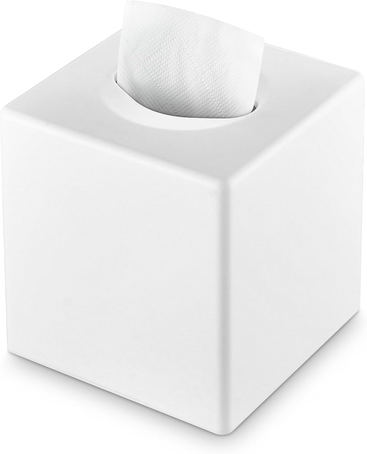 Tissue Box Cover, Square Facial Holder Storage for Bathroom Vanity, Countertops, Dressers, Night Stand, Parlors and Offices - White YH-001
