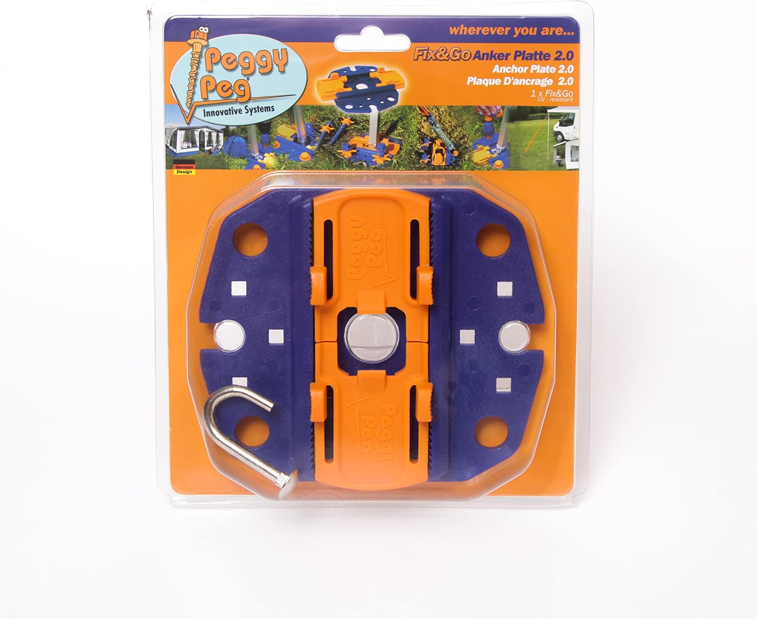 Peggy Peg - Fix&Go Anchor Plate 2.0 for Fixation of Awning Pole Feet, Canopy Feet & Camping Tent Pole Base (Single Item) Compatible with Thule Omnistor, Dometic, WIGO Rolli & Fiamma