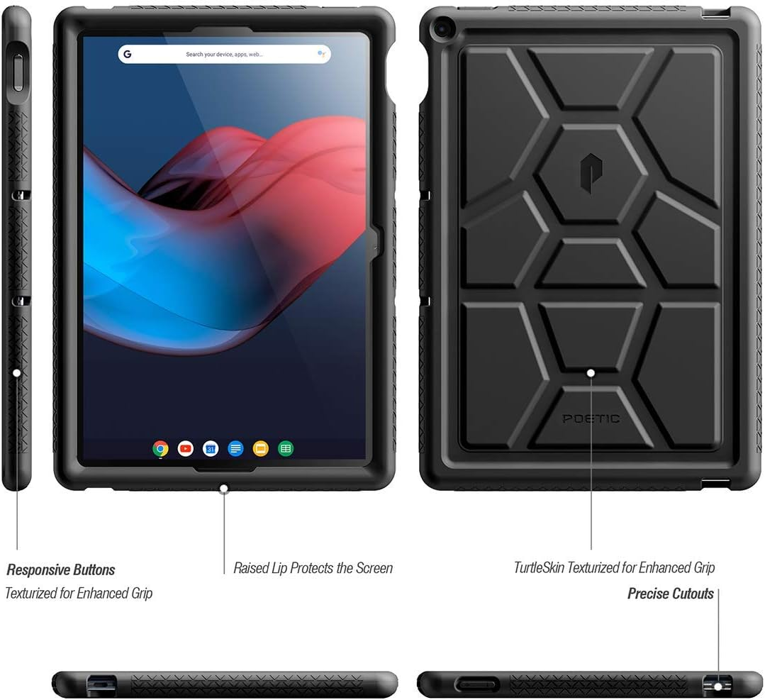 Poetic Turtleskin Series Designed for Google Pixel Slate 12.3 Inch Case, Heavy Duty Shockproof Kids Friendly Silicone Bumper Protective Case Cover, Black