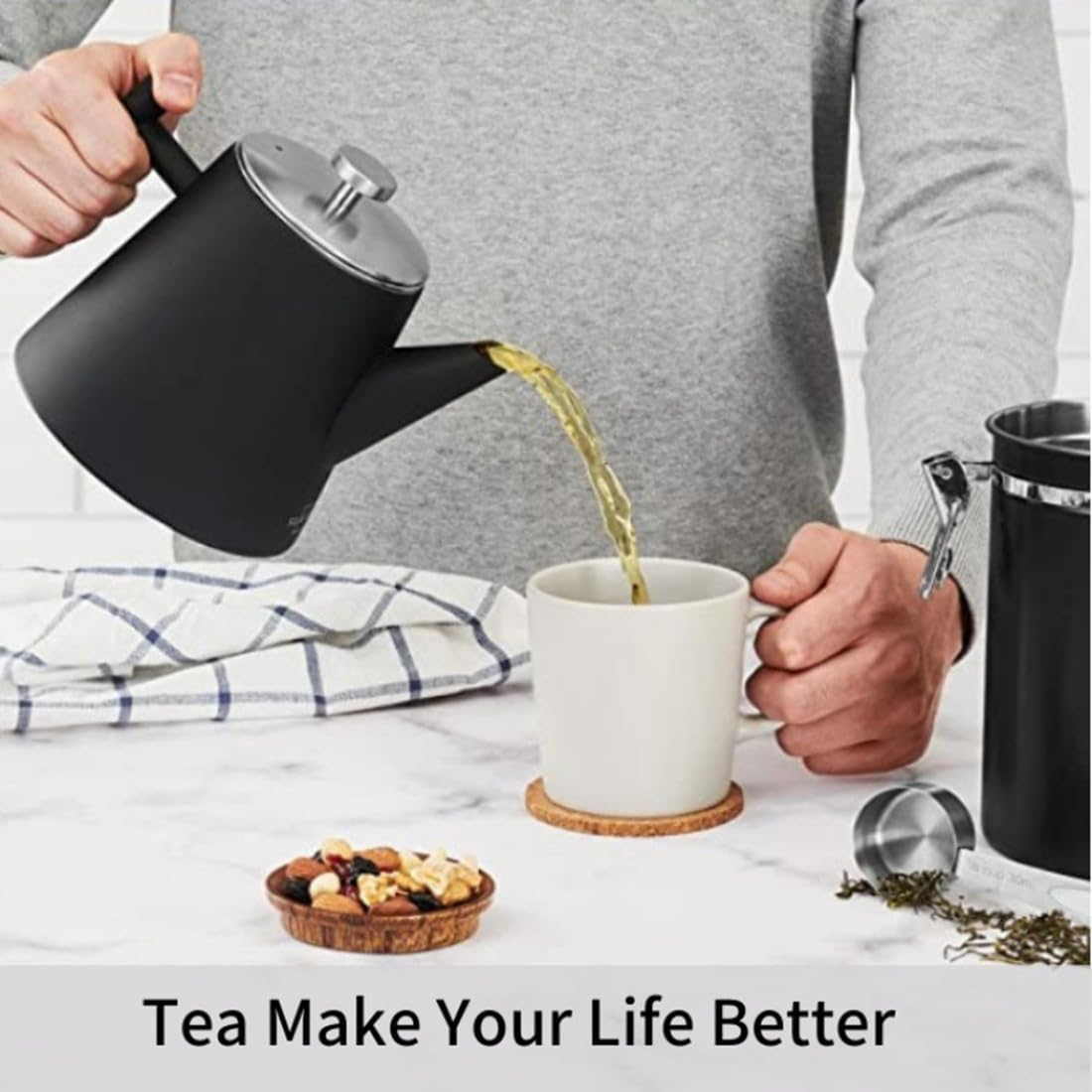 Frafuo Stainless Steel Tea Pot with Infuser for Loose Tea-1000Ml Large Capacity Kettle Teapot with Infuser-Magic Teapot with Strainer Separates Water with Tea or Any Infusion (Not for Gas Stovetop) image number 6