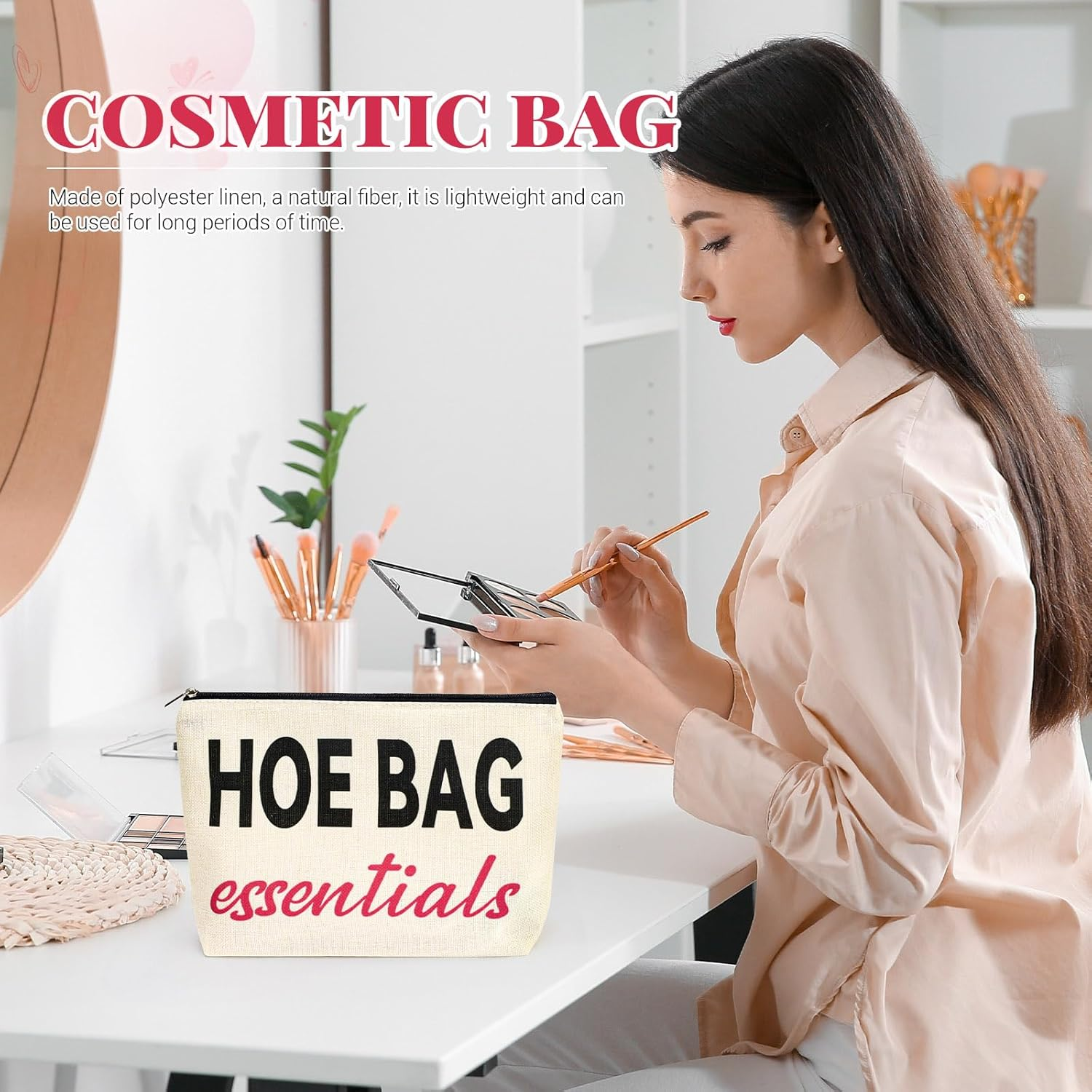 2PCS Funny Makeup Bag, Cute Zipper Pouch, Funny Makeup Bags for Women, Cosmetic Pouch, Cosmetic Bags for Women, White, Modern image number 6