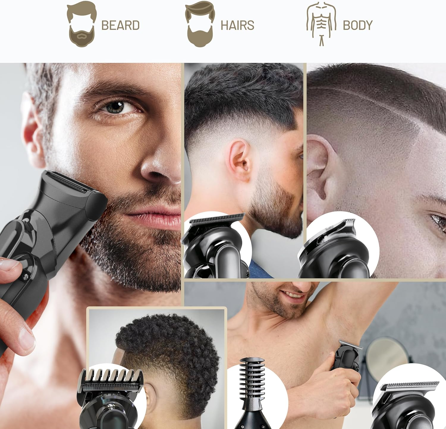 PORTENTUM Professional Hair Trimmer - Set of 21 - LED - Men'S Beard Trimmer - Trimmer for Face and Body - Beard Trimmer - 6 Attachments - 7 Comb Attachments - USB-C - Compact Storage Station image number 1