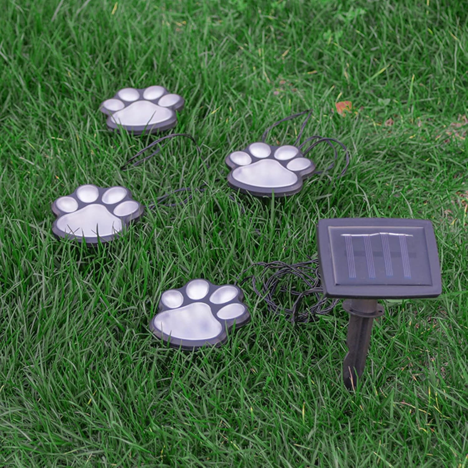 Paw Print Solar Lights, 4 in 1 Waterproof Solar Outdoor Lights LED Solar Dog Animal Paw Print Solar Decor Lamp Solar Garden Lights Walkway Lighting for Patio Lawn Yard Pathway Outdoor (Warm Light) image number 2