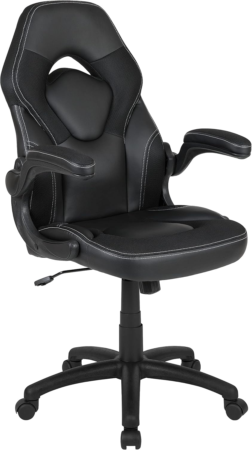 Flash Furniture X10 Gaming Chair Racing Office Ergonomic Computer PC Adjustable Swivel Chair with Flip-Up Arms, Black Leathersoft