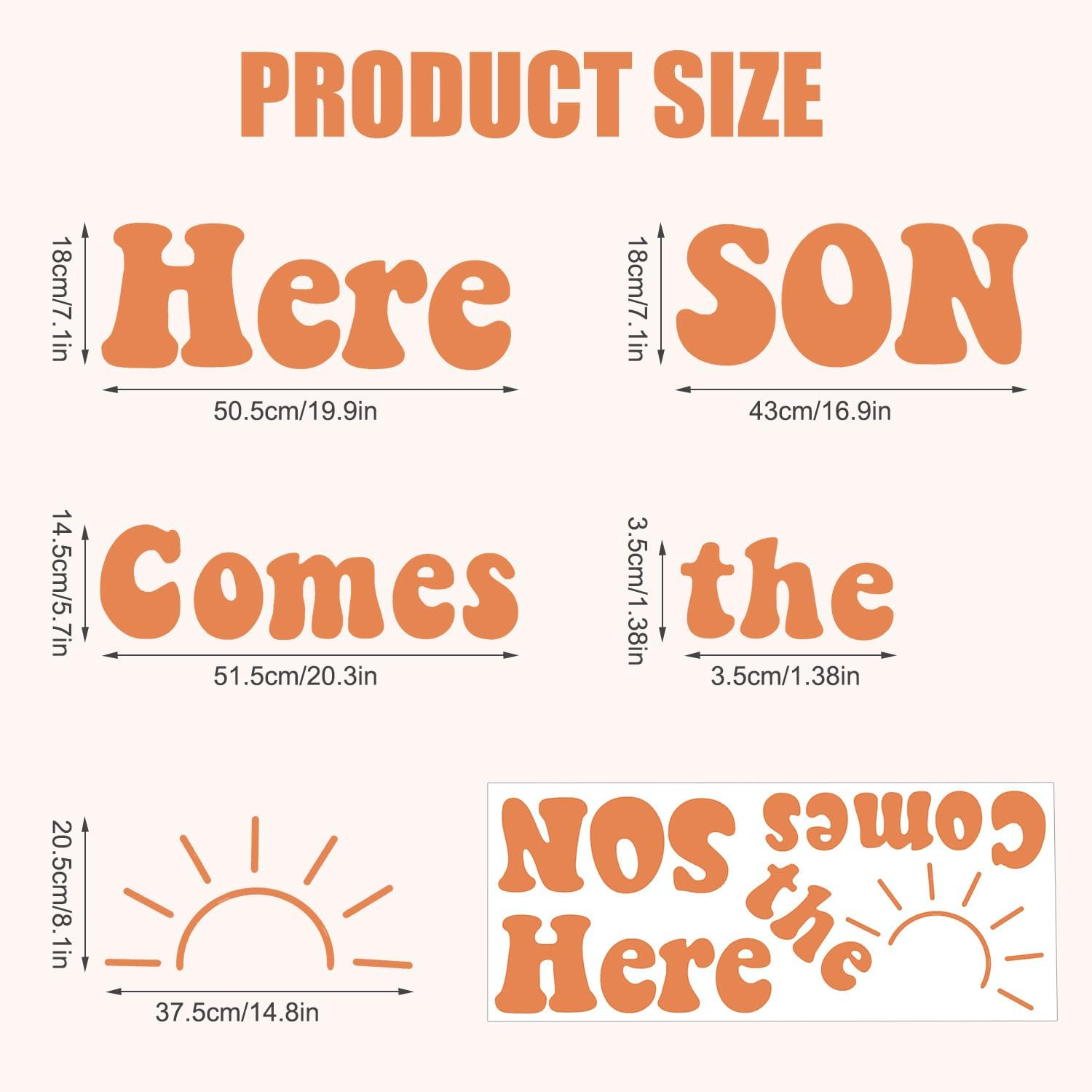 Here Comes the Son Baby Shower Wall Decal, Here Comes the Sun Vinyl Stickers Welcome Little Boy Backdrop Gender Reveal Party Favors Birthday Party Supplies Pregnancy Gift Creative Wall Decoration