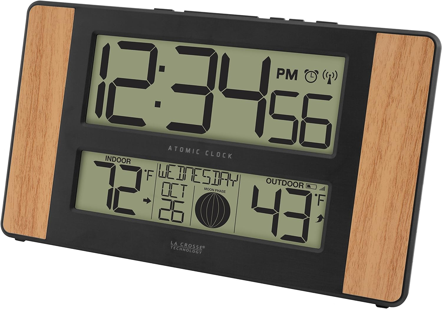 La Crosse Technology Atomic Digital Clock with Outdoor Temperature, Wood Oak, 0 image number 5