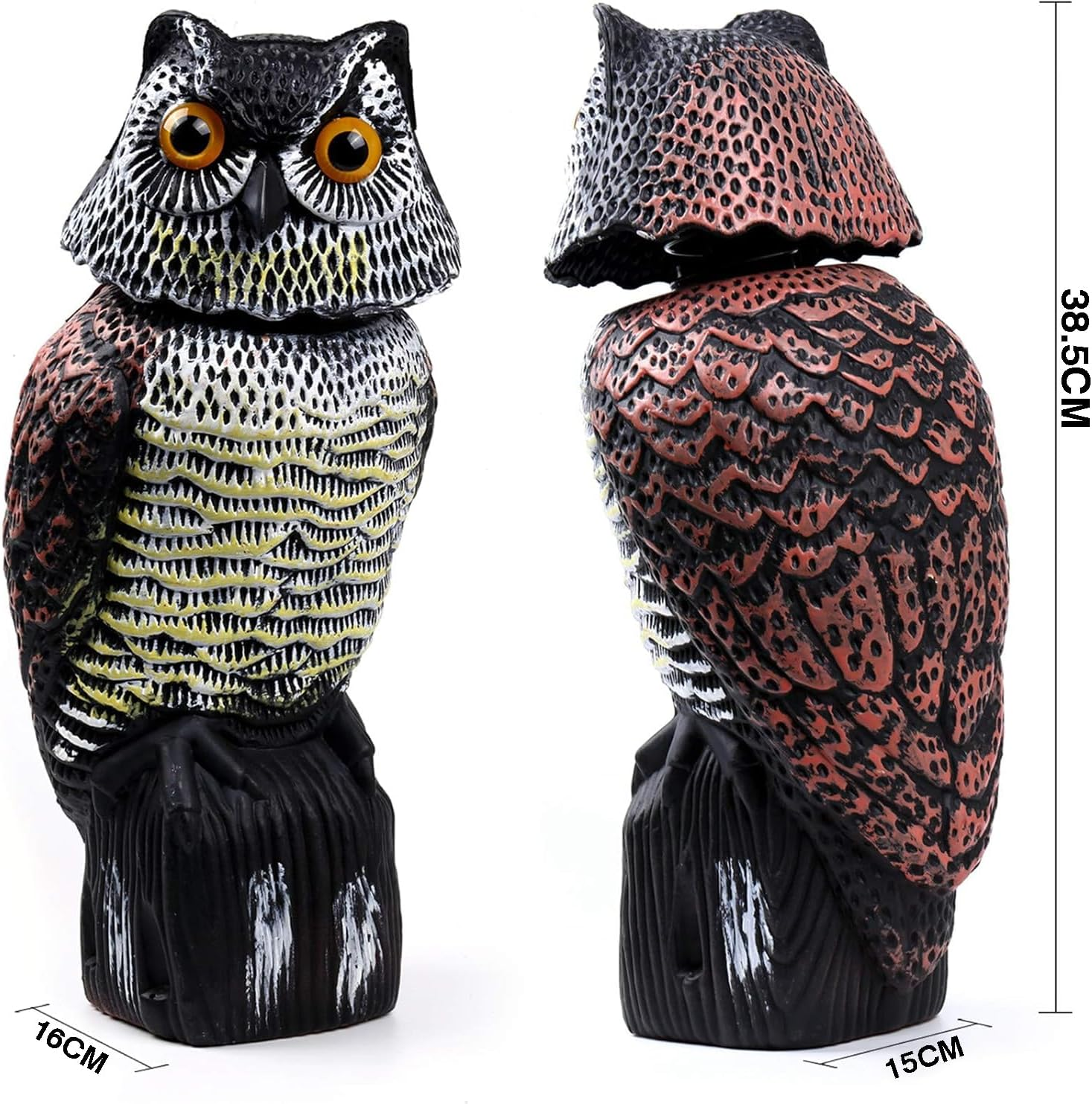 2 Pack Owls Decoy to Scare Birds Away Scarecrow Fake Owl with Rotating Head, Owl Decoys to Scare Birds Away, Nature Enemy Scarecrow Plastic Statues, Pigeon Deterrent Outdoor Yard, Garden Protectors image number 5