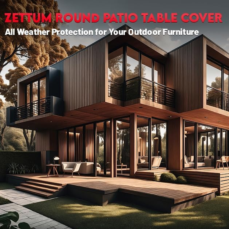 Patio Furniture Cover round &Oslash;160 X 73 CM - 600D Outdoor Table Cover Waterproof & Heavy Duty, Lawn Furniture Set Covers Large for outside Dining Table and Chairs Seating image number 3