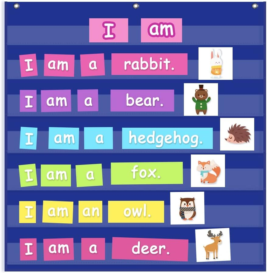 Godery Boho Rainbow Pocket Chart for Classroom,Sight Words Pocket Chart, Homeschool Teaching Supplies 7 Pocket Chart (White)