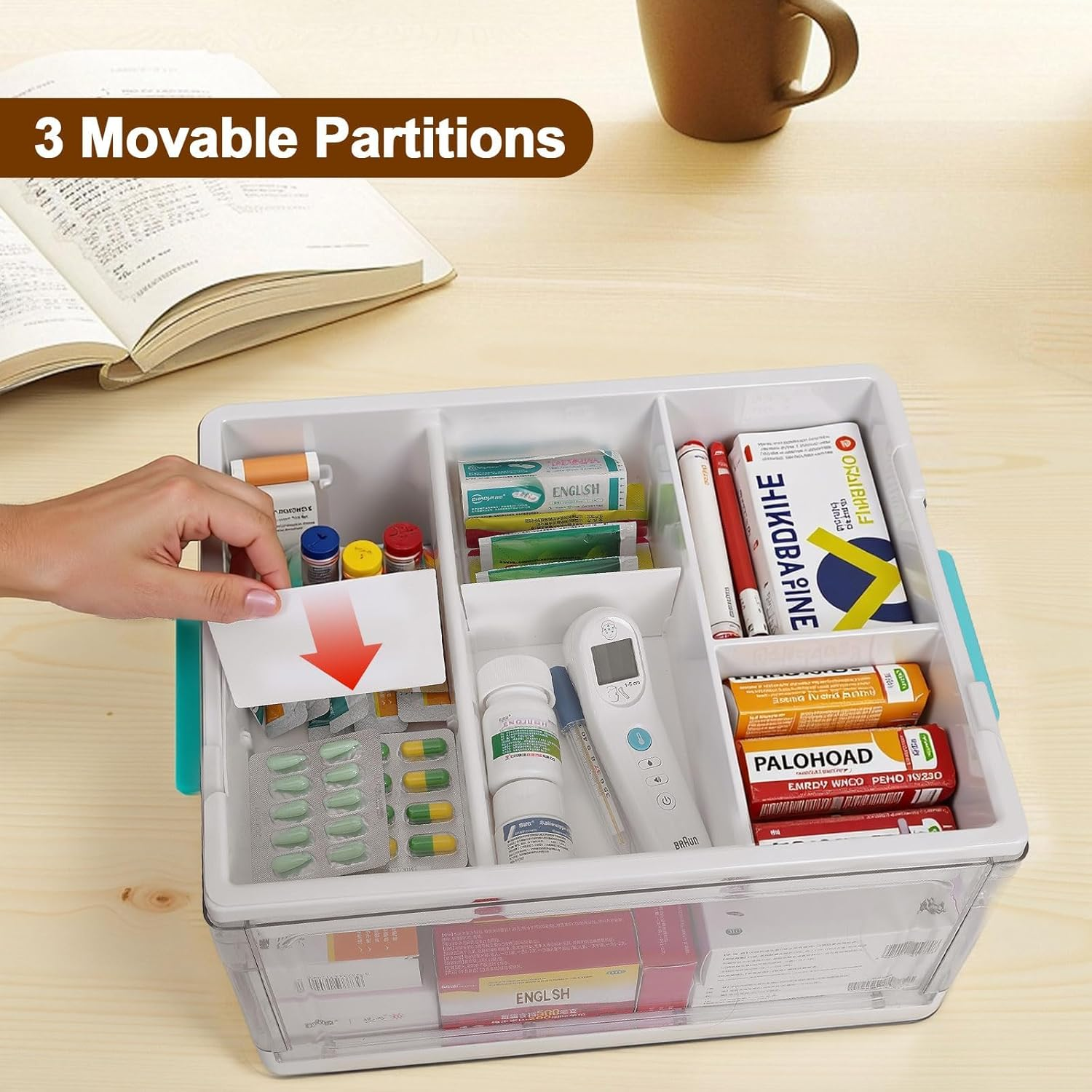 Large Clear Medicine Storage Box & First Aid Organiser with Removable Tray | Multipurpose Home Storage & Organisation for Medical Supplies，Medication Organiser image number 2