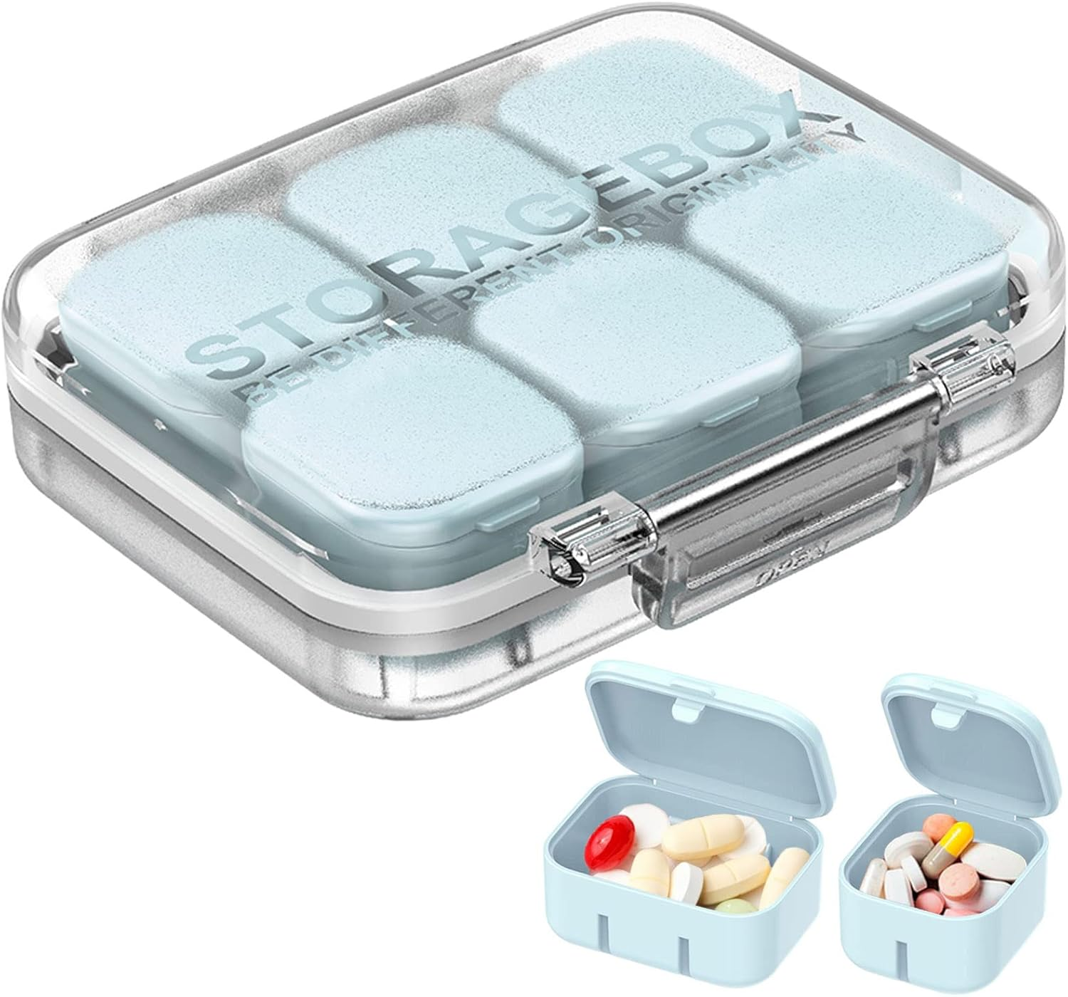 Pill Organizer 4/6 Grid Free Assembly Travel Medicine Organizer 10 Day Pill Organizer Portable Pill Box Waterproof Pill Case Daily Medication Carry Case for Vitamins, Fish Oils, Supplements