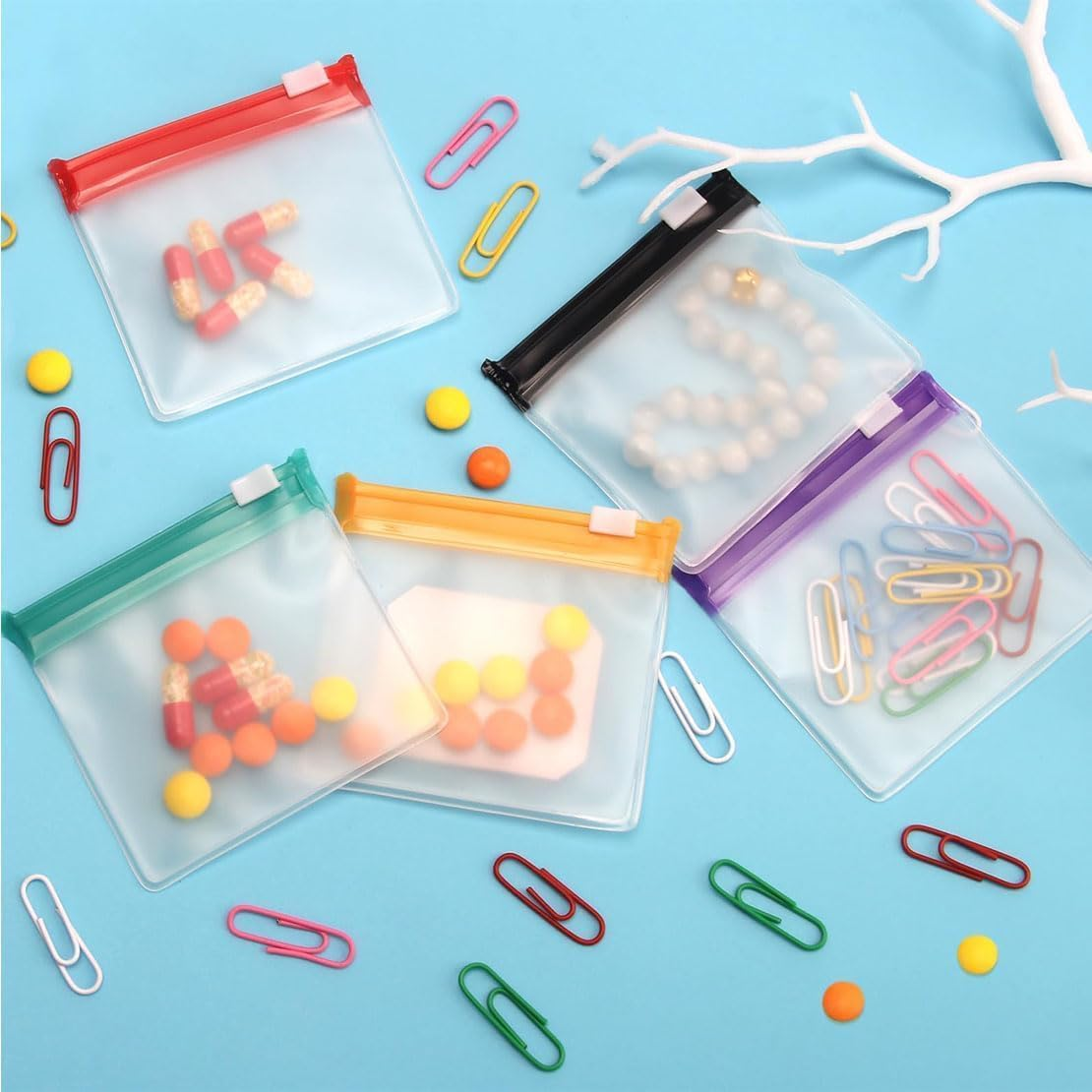 35Pcs Pill Pouch Bags Zippered, Reusable Translucent Medicine Pill Organizer Vitamin Organizer Set, Portable Pill Baggies Small Zippered Pouches for Travel Office School (7 Colors)