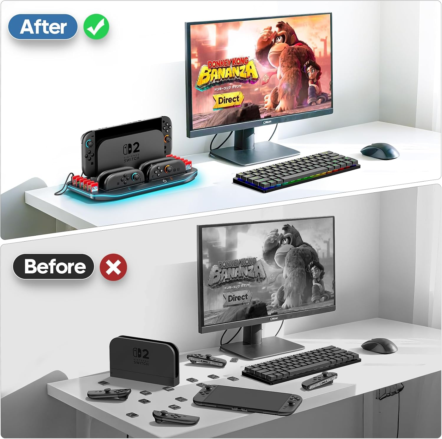 Kosker Switch 2 Joycon Charger with Universal Charging for Left & Right Nintendo Switch 2 Joy Con (2025), 4 in 1 Switch 2 Controller Charger Dock with 12 Game Card Slots & Indicator