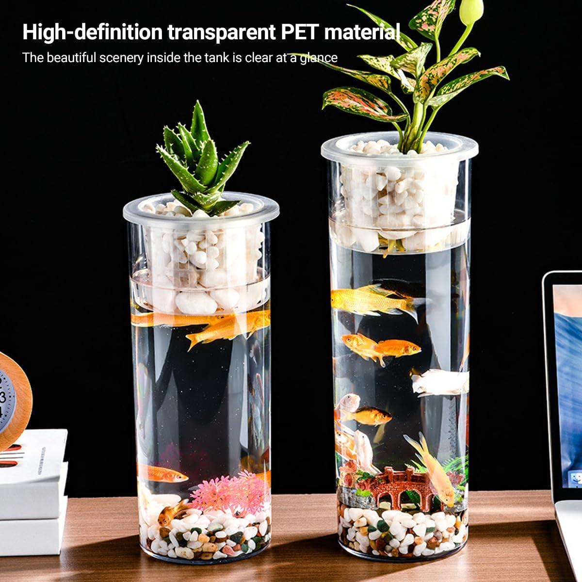 AIMALL 1-Pack High-Definition Hydroponic Vases for Aquatic Plants and Fish &ndash; Durable PET Transparent Cylindrical Containers, Includes Hydroponic Baskets, Multi-Sized Set (7.87In, 9.84In, 11.81In) image number 2