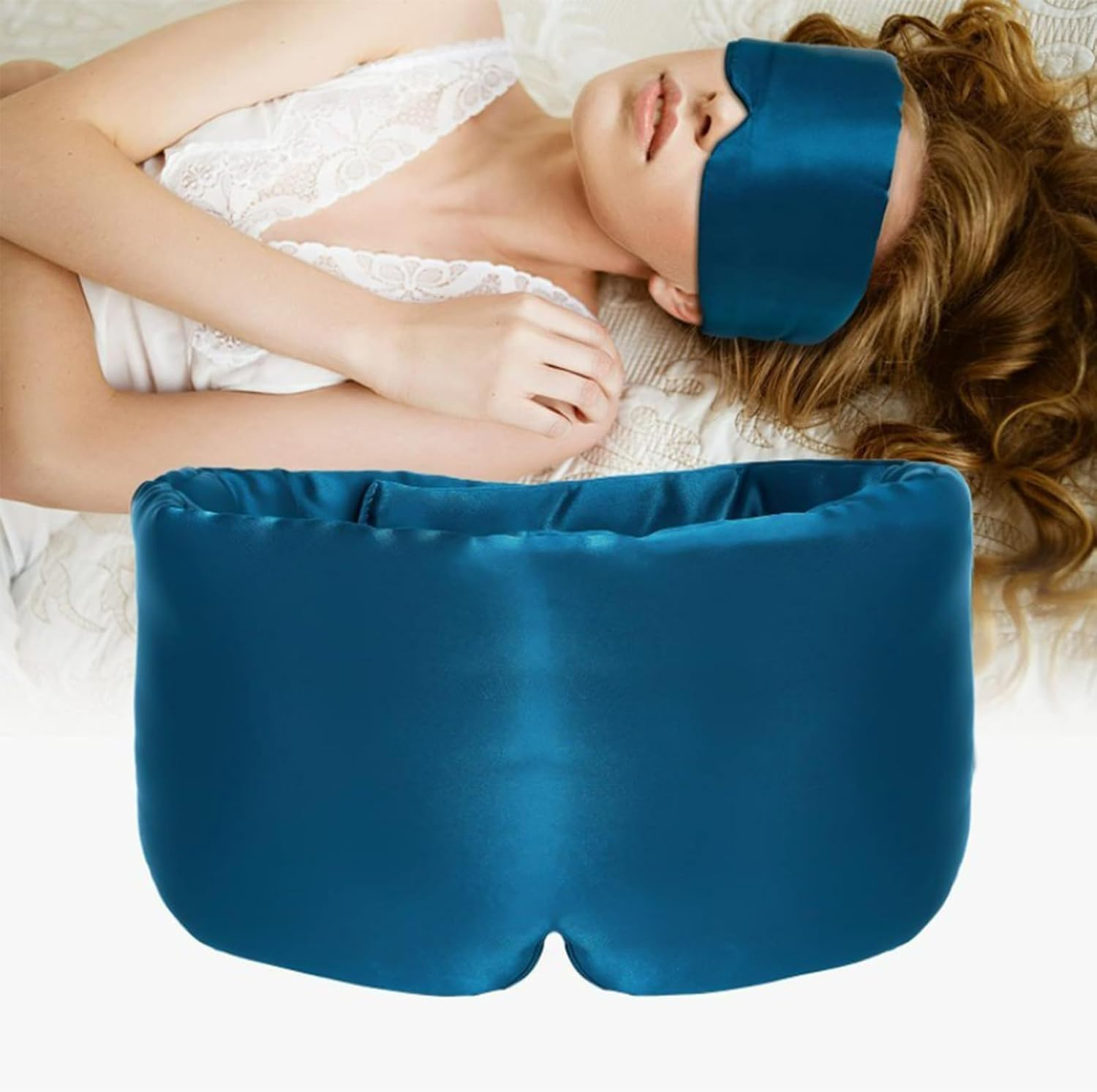 Silk Sleep Mask, Sleeping Mask for Daytime Napping and Nighttime Sleep, Light Blocking Eye Mask for Insomnia Sufferers, Frequent Travellers, Deep Blue Silk Eye Mask image number 3