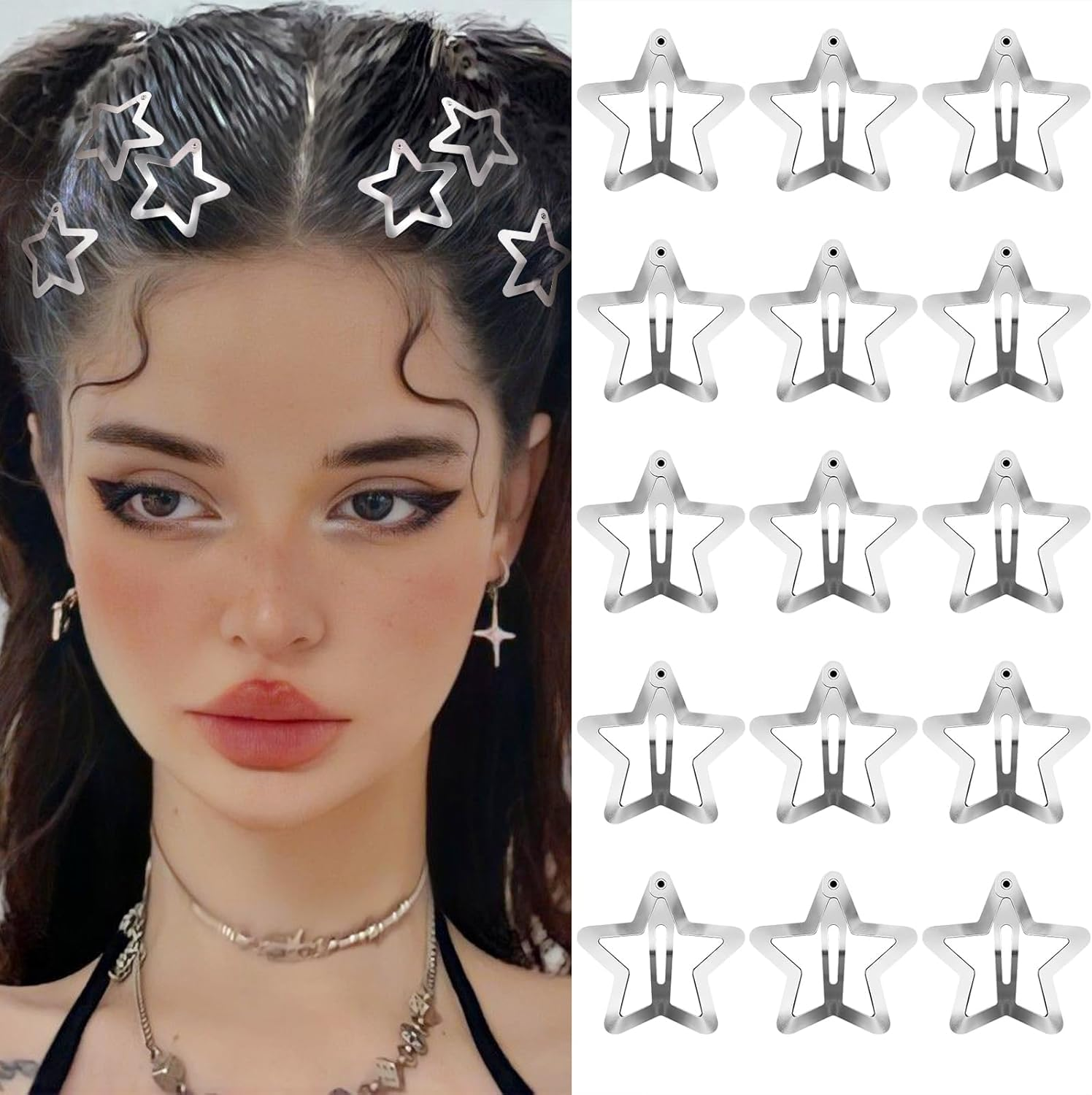 30 PCS Star Hair Clips and Barrettes Set -20 PCS 1.18 "And 10 PCS 1.57" Silver Hair Clips, Anti-Slip Metal Silver Star Clips Hairpin, Fashionable Party Daily Hairpins for Women and Girls - Silver image number 3