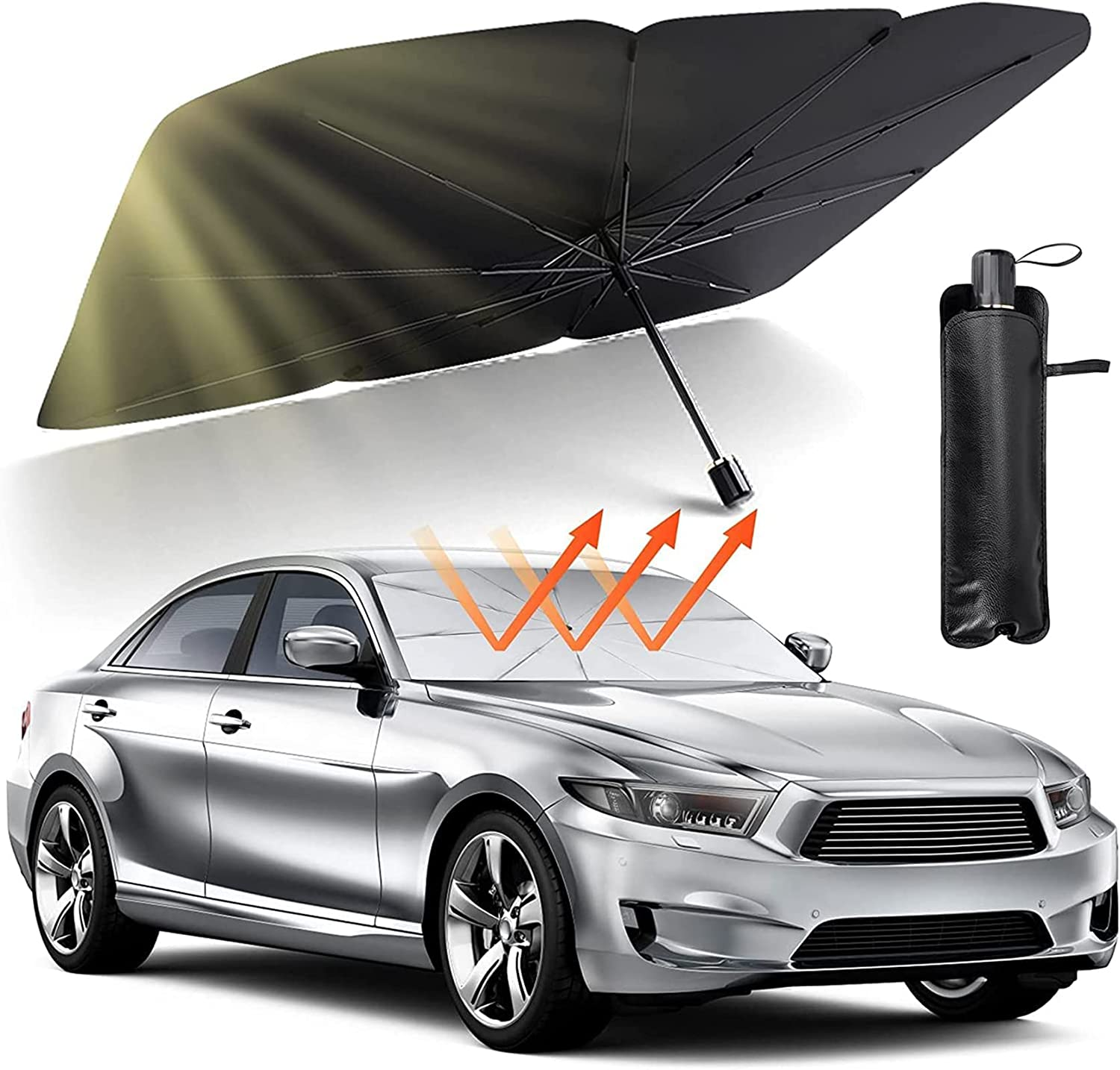 Car Windshield Sunshade Umbrella,Foldable Front Window Sunshade, UV Protection Sun Shade Umbrella with 2 Side Window Suns,Windshield Cover 55"X31"For Most Car image number 1