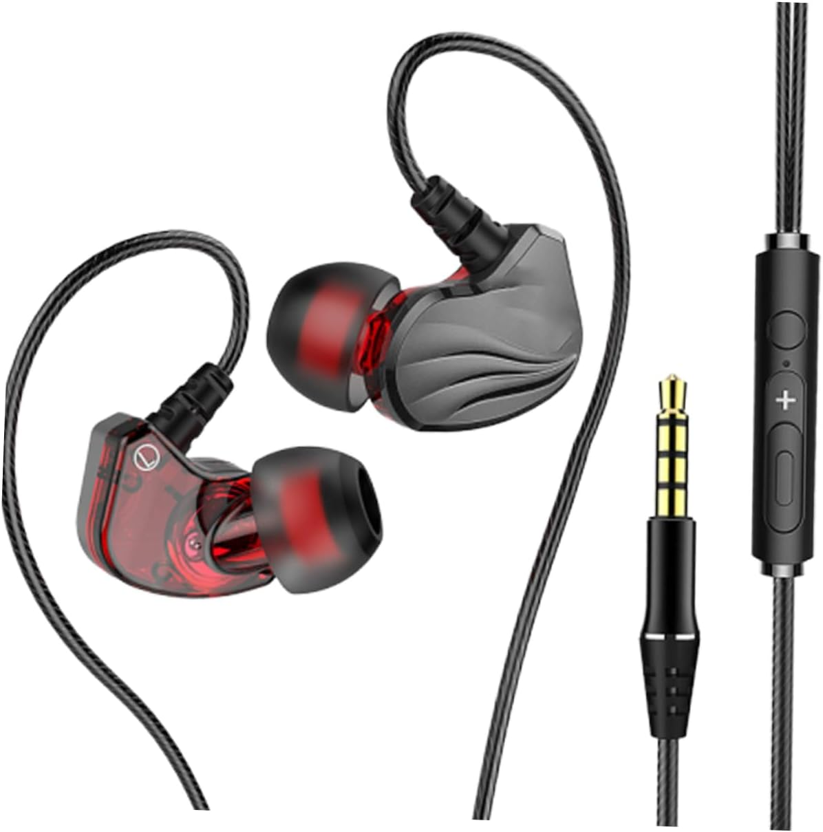 QUMIIRITY Ear Wired Earphones with Mic Subwoofer Stereo Bass Earbuds for Gaming Compatible with Phone and Tablet Grey Tangle Cables Flexible Earhooks for Comfort and Stability