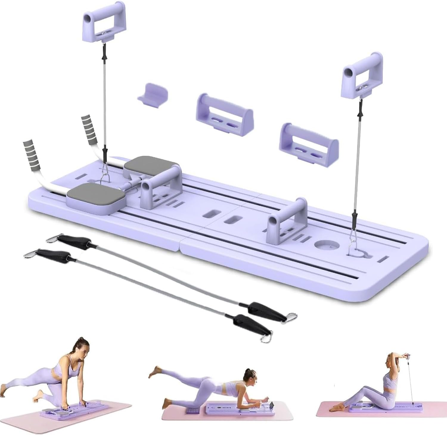 Foldable Pilates Board, 5 In1 Multifunctional Pilates Reformer Machine Set with Timer, Full-Body Toning Workout Core Exercise Equipment for Home Women Men