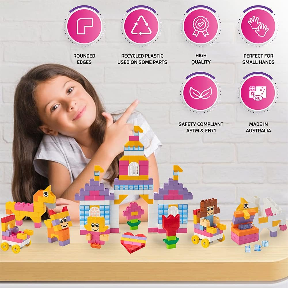 Unicorn Magic Castle Building Blocks Kit for Kids, Australian Made* Children Ages 4 to 12 &ndash; Construction Building Block Set &ndash; Unicorn Gift Girls, Cat, Friends, Flowers, Chariot image number 3