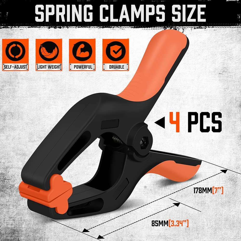 HORUSDY 4-Pack Spring Clamps Heavy Duty, 7-Inch Large Plastic Clamps for Crafts with 3.7 Inch Jaw Opening for DIY, Gluing, Clamping and Securing (4-Piece 7Inch Clamps) image number 3