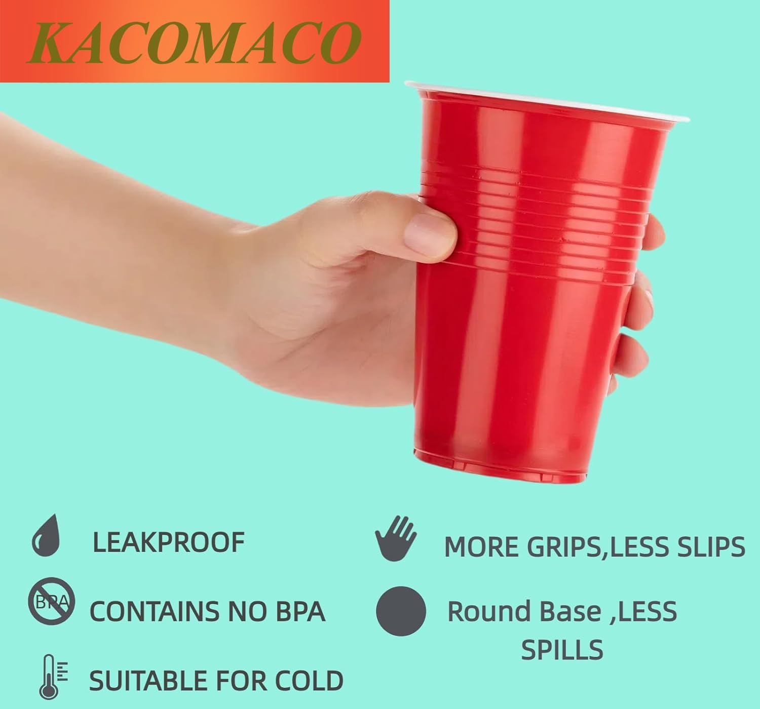 KACOMACO 50Pcs Party Cup Set, Recyclable Plastic Pong Cups 12 Oz, Repeatable Cups for New Year, Christmas, Camping, Wedding Parties, Weddings, Events or DIY Projects (Red) image number 3