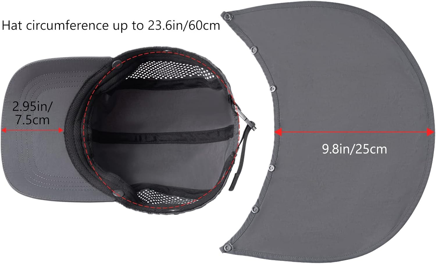 BASSDASH UPF 50+ Foldable Fishing Hat Baseball Cap with Removable Neck Flap Portable for Men Women Golf Hiking image number 6