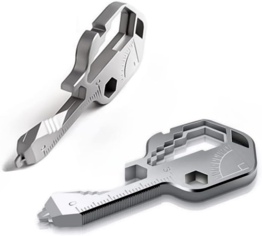 2Pcs 24In 1 Multi-Function Portable Key Chain Accessories, Pocket Hand Tools Outdoor Camping Key Chain, Mini Wrench with Corkscrew, Corkscrew, Ruler (Silver) image number 5