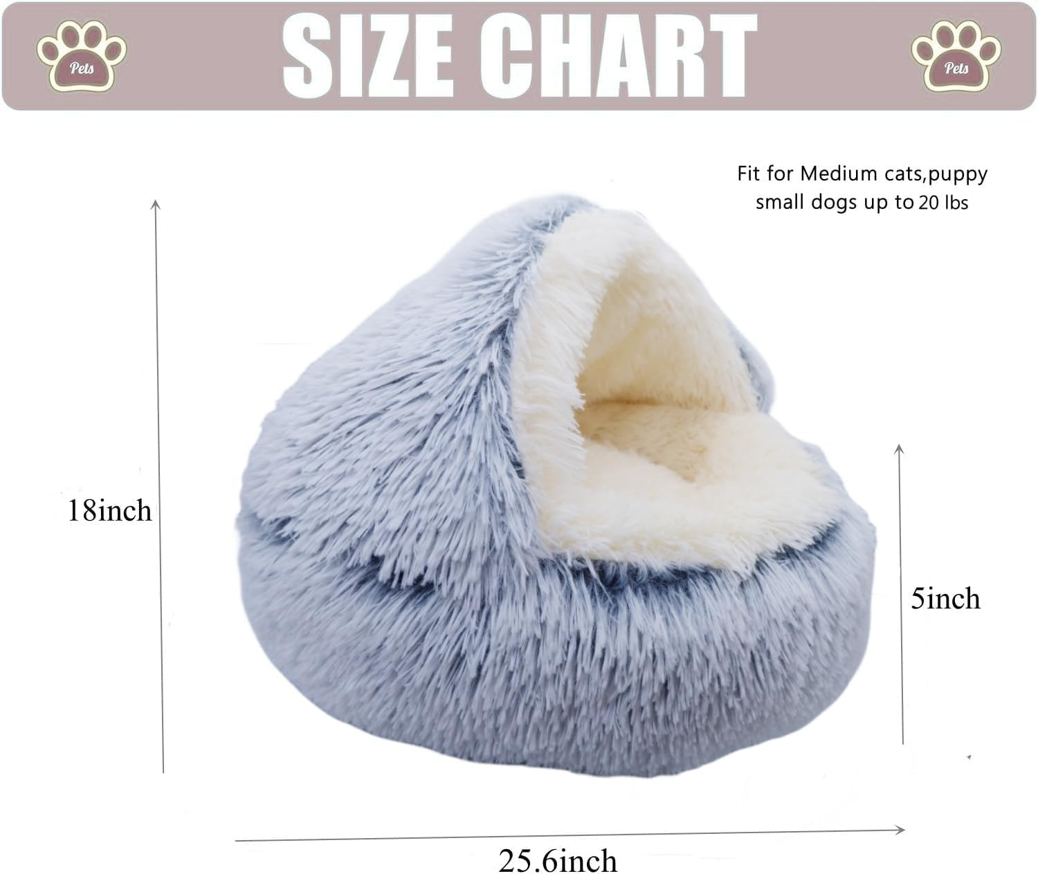 Cat Cave Bed Plush Calming for Indoor Cats Puppy, Cat Bed with Cover Cave and Thick Faux Fur, Reinforced Base for Small Pets, Machine Washable Pet Cozy Bed Cave with Non-Slip Bottom (25.6X 25.6Inch) image number 3