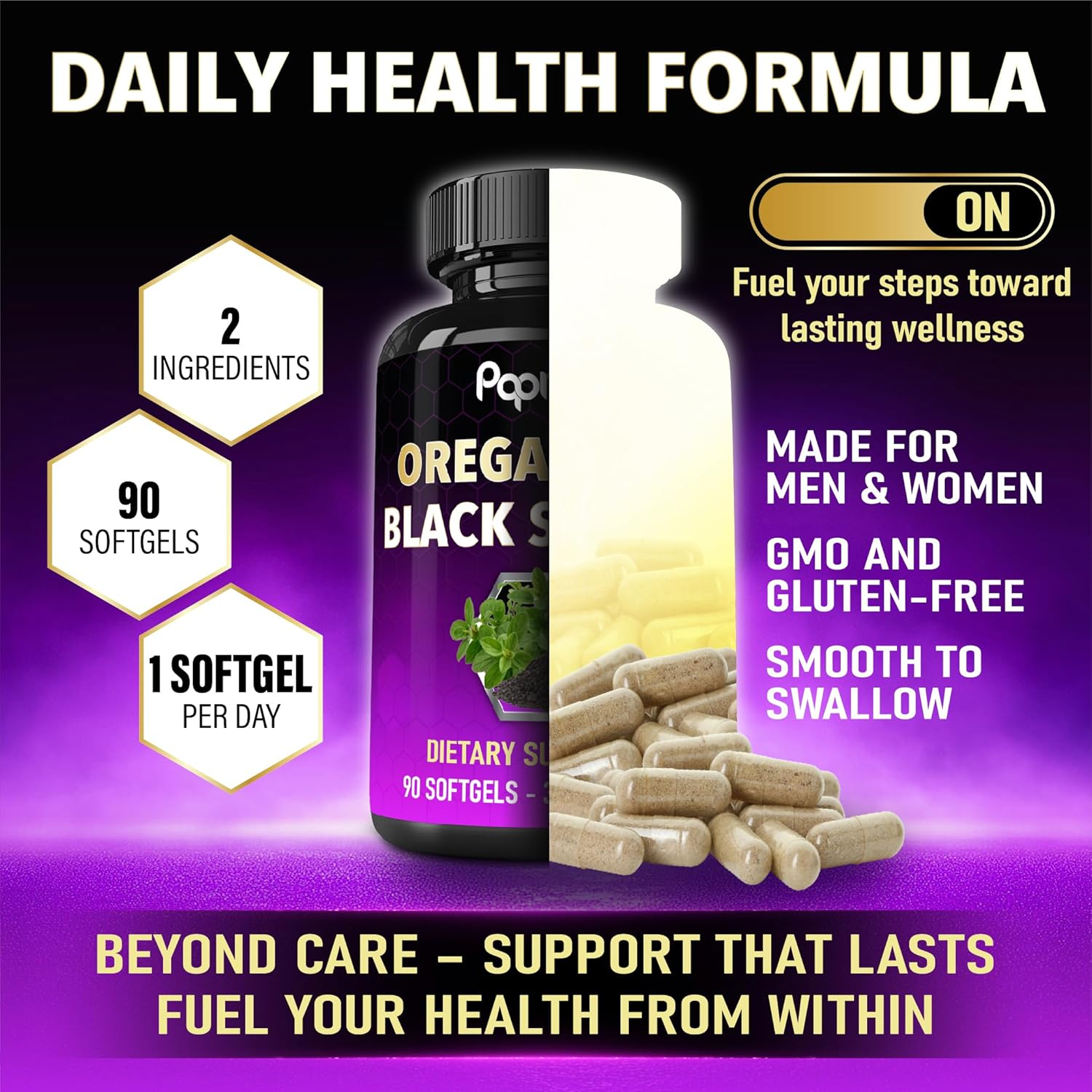 Papnami 2-In-1 Oregano Oil with Black Seed Oil Supplements | High Absorption | Support Digestive Health | 90 Softgel Count image number 5