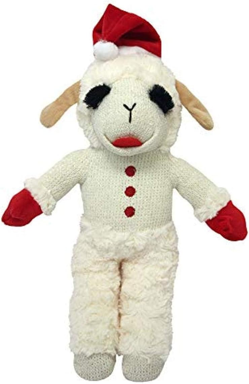 MULTIPET Holiday Lamb Chop with Reindeer Antlers Plush Dog Toy (10.5" Laying Lamb) image number 4