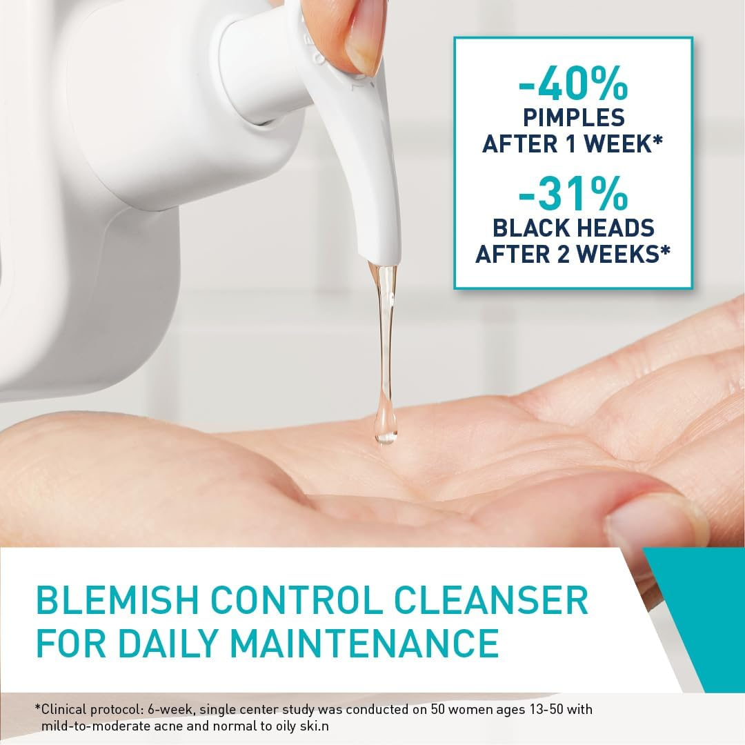 Cerave Blemish Control Cleanser Gel Face Wash 473Ml, for Blackheads, Blocked Pores & Acne-Prone Skin, 2% Salicylic Acid + Niacinamide + Purifying Clay + Ceramides, Lightweight + Oil-Absorbing image number 3