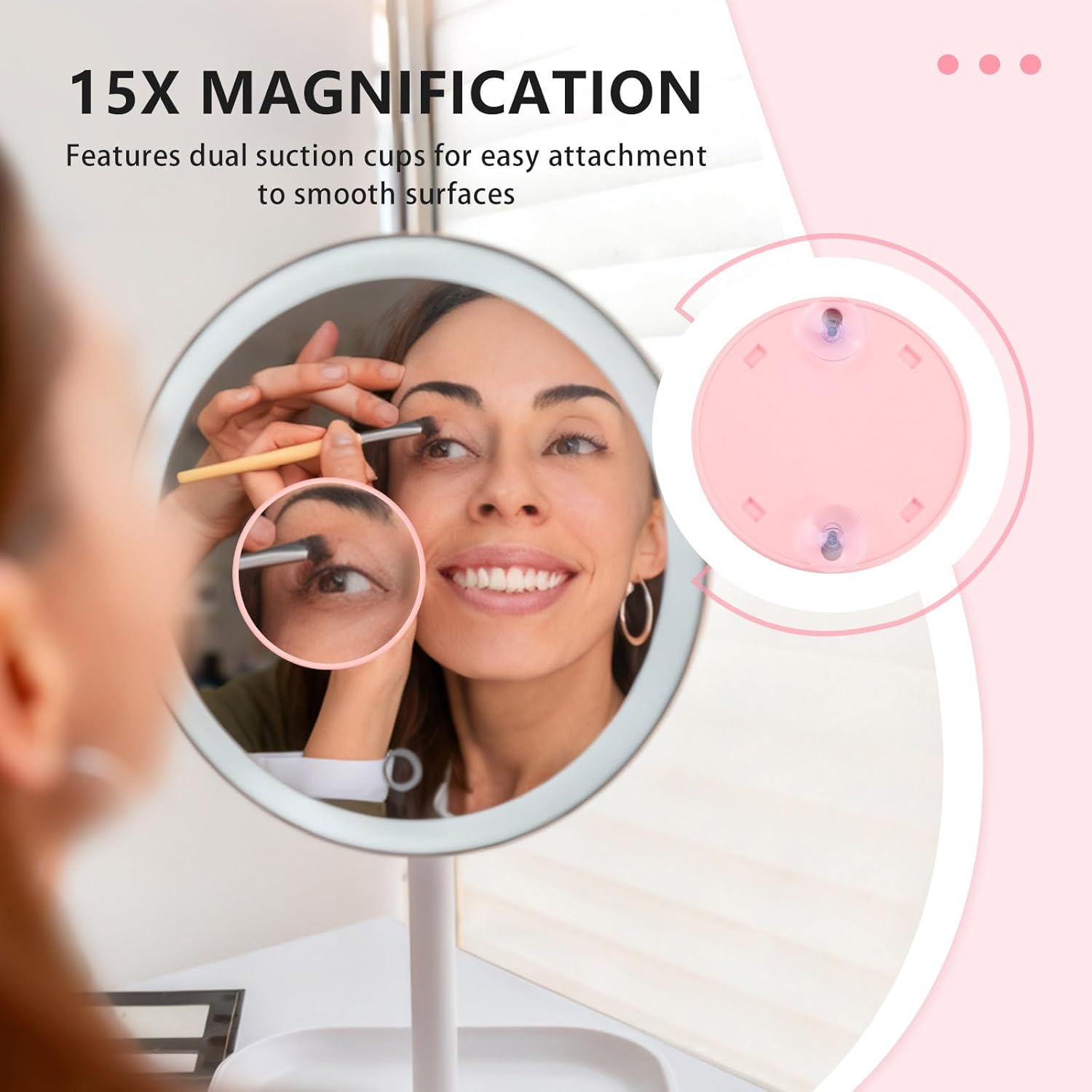 Roucerlin 9 Cm Flower-Shaped Makeup Mirror with Stand Set, 15 X Magnifying Mirror with Suction Cup and Tweezers, Table Mirror Pink for Bedroom, Living Room and Bathroom (Pack of 3) image number 2