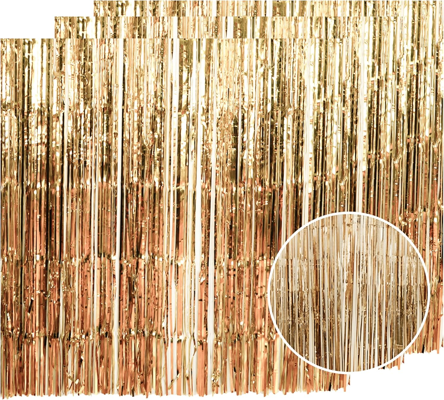 Famvida 3Pcs Champagne Gold Foil Curtain Backdrop Curtain 3.2Ft X 8.2Ft, Door Tinsel Curtains Backdrop, Party Backdrop Decoration for Engagement, Wedding, Bridal Shower, Birthdays, and More image number 3