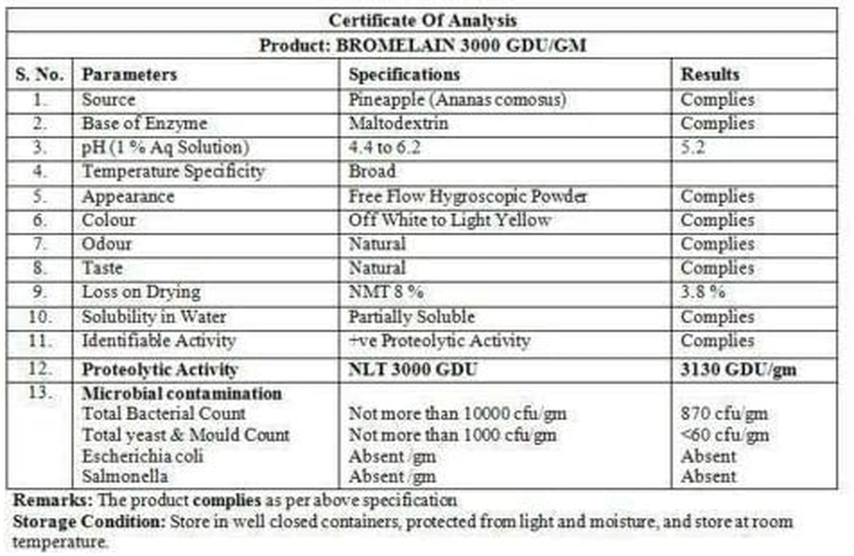 Bromelain Extract - 60 Vegan Capsules (3000 Gdu/Gm) - 400Mg