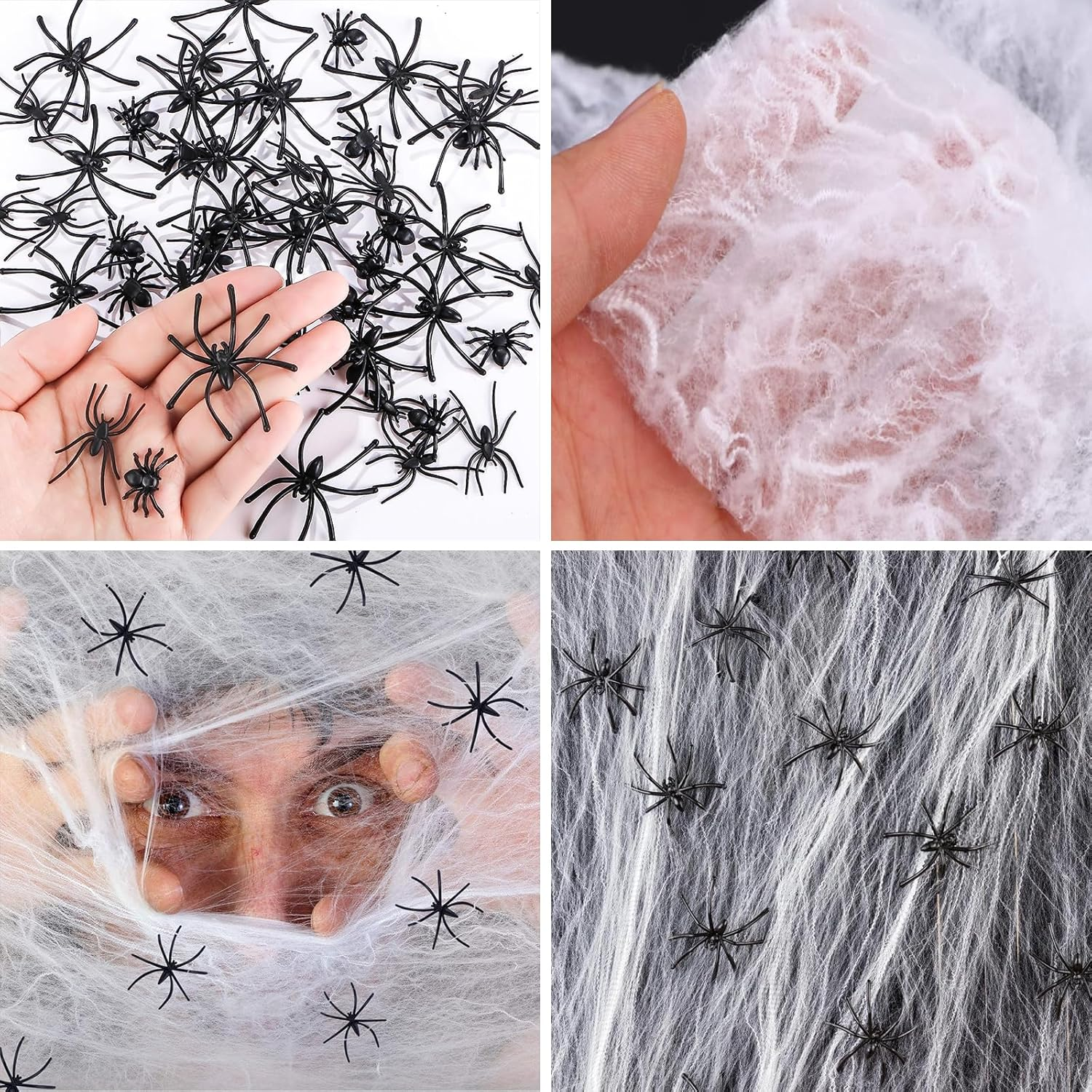 1500 Sqft Halloween Spider Webs Decorations with 150 Extra Fake Spiders, 600 Sqft Super Stretchy Cobwebs for Halloween Decor Indoor and Outdoor (White, 200G/600 Sqft) image number 2