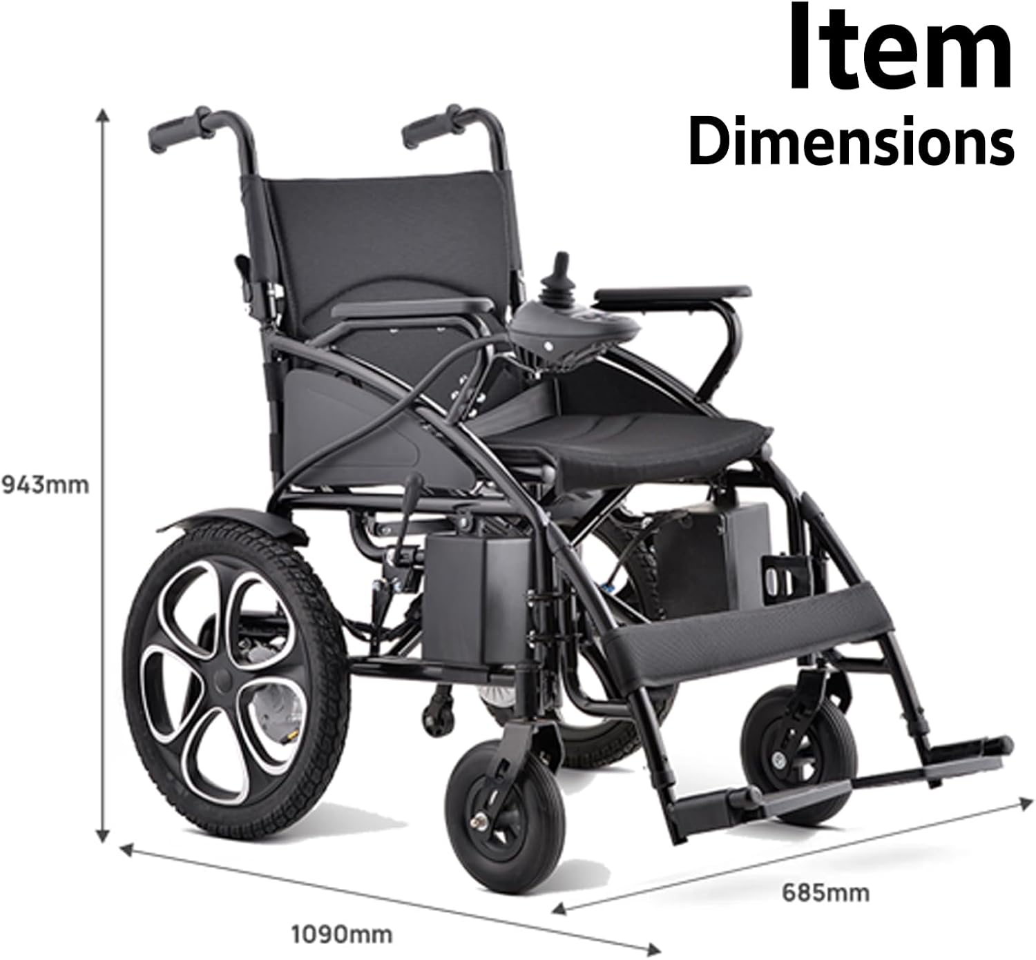 2026 Electric Wheelchair, 20KM Range, 600W Motors, 6KM/H Speed, Lightweight 24V Lithium Battery, Foldable with Anti-Tip Wheels and Rear Storage (BLACK with Anti-Tip Wheels) - Black With Anti-Tip Wheels image number 4