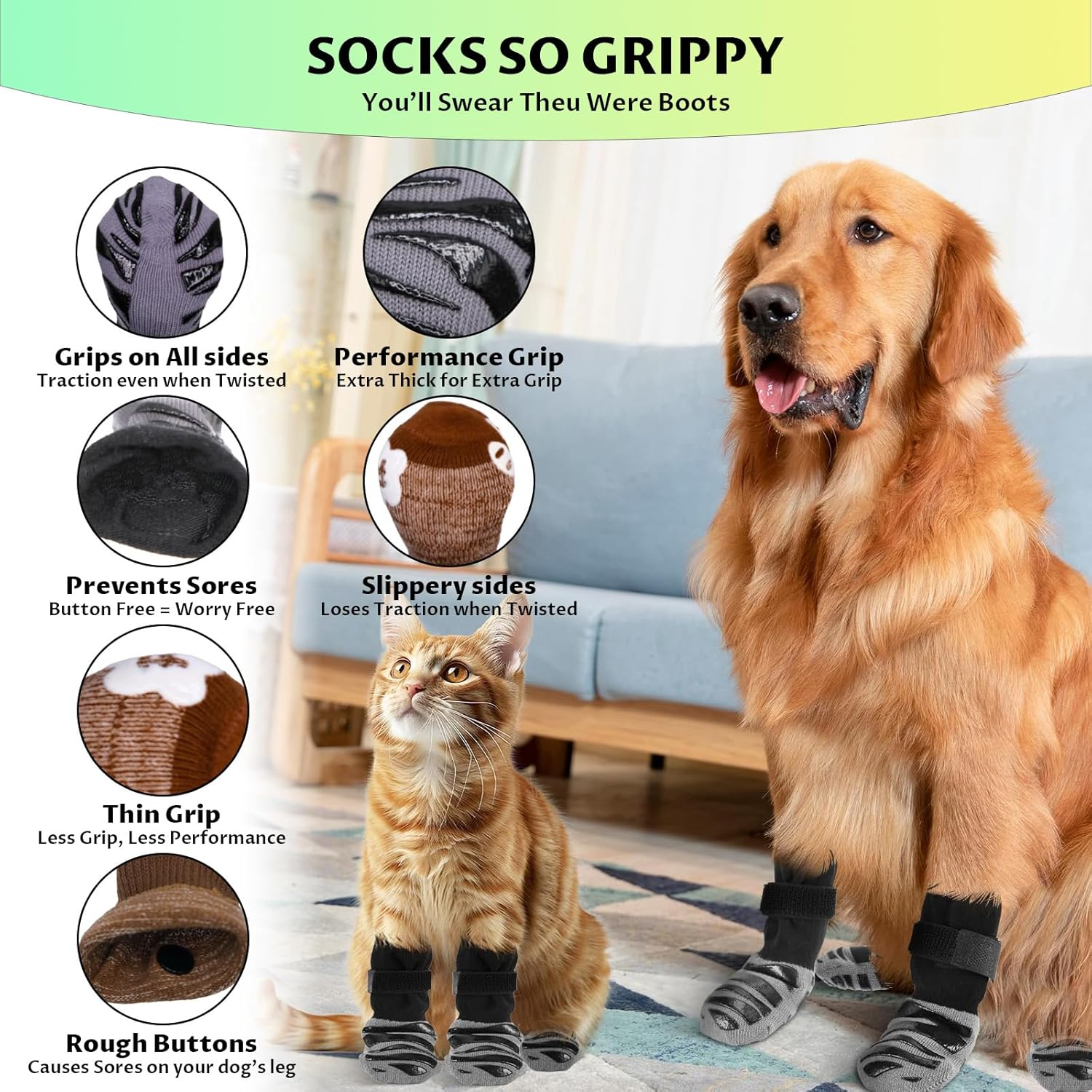 Velmoriah Dog Socks to Prevent Licking Paws, Non-Slip Dog Socks for Hardwood Floors, Comfortable Paw Protectors Dog Booties Shoes for Hot Pavement and Winter (S) image number 2