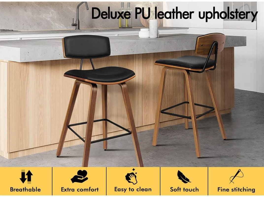 ALFORDSON 2Pcs Vintage Wooden Bar Stools Kitchen Dining Chair Black Counter Chair with Footrest, Backrest and Anti-Slip Pads for Home Bar Dining Room image number 4