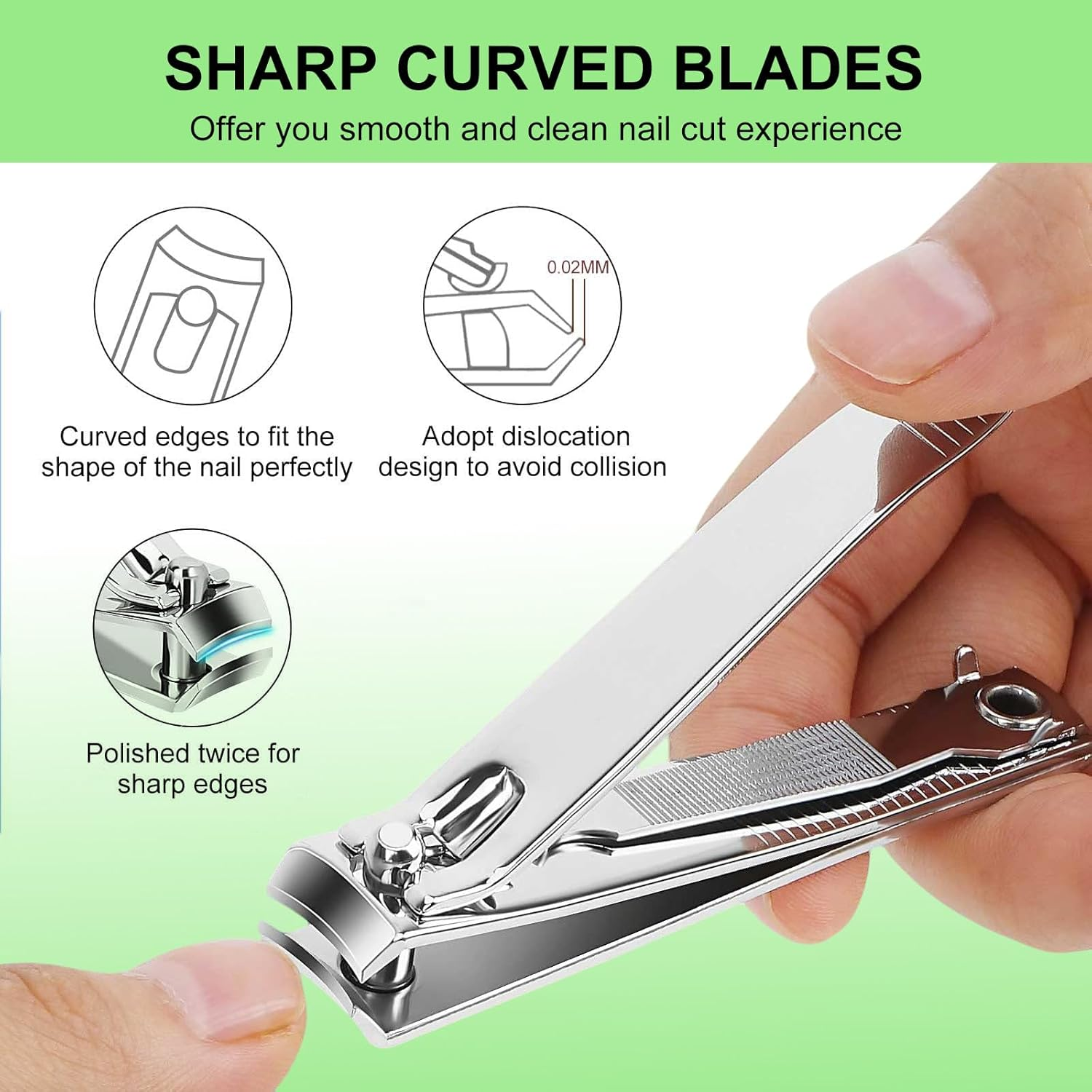Lyvixora Nail Clippers Set, Toenail Clippers, Fingernail Clipper Cutters, Stainless Steel with Ultra Sharp Curved Blades and File, Nail Clippers for Men Women Kids(Large & Small) image number 3