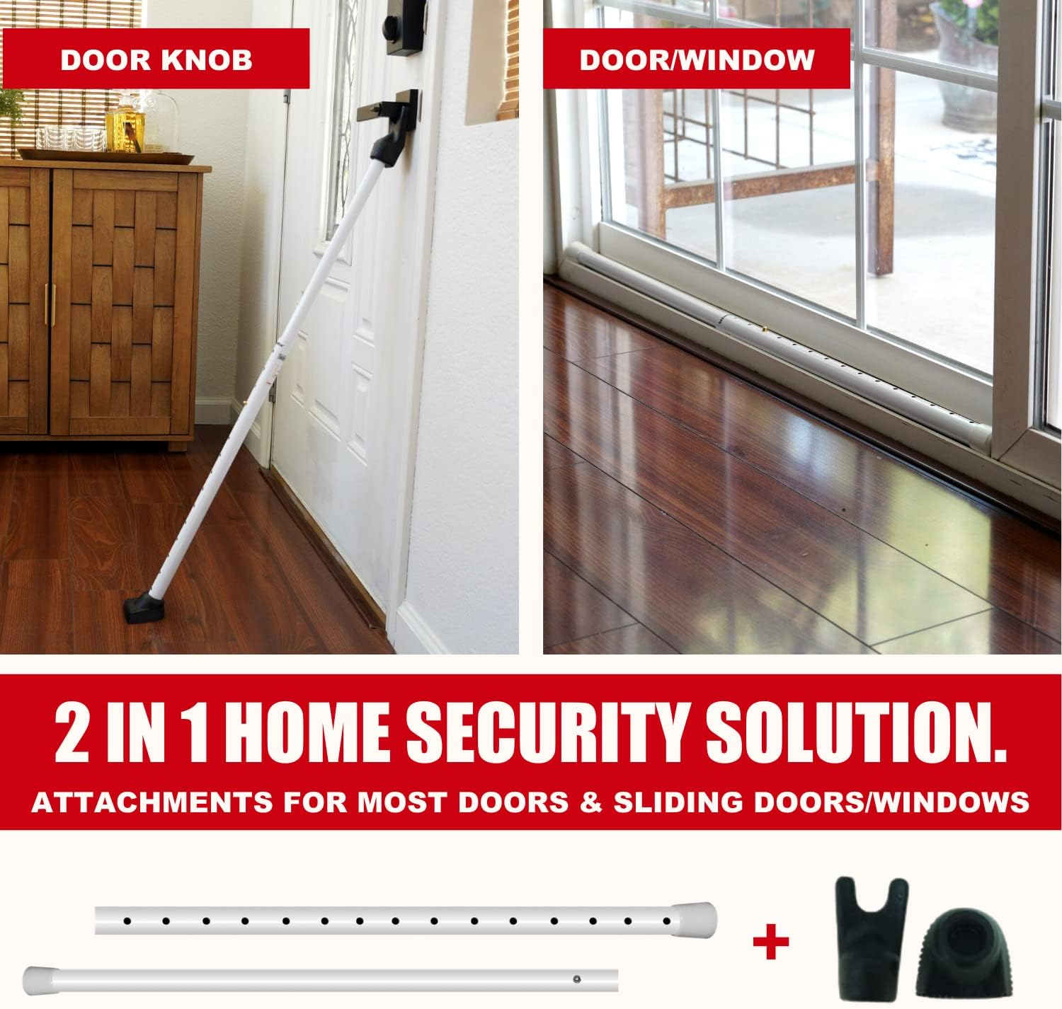 SECURITYMAN Adjustable Door Security Bar - Constructed of High Grade Iron - Great for Apartment Security or Home Protection Door Stoppers - (22.25&rdquo; - 43.7&rdquo; for Doors) (22.25&rdquo; - 39.25&rdquo; for Patio Doors) image number 3