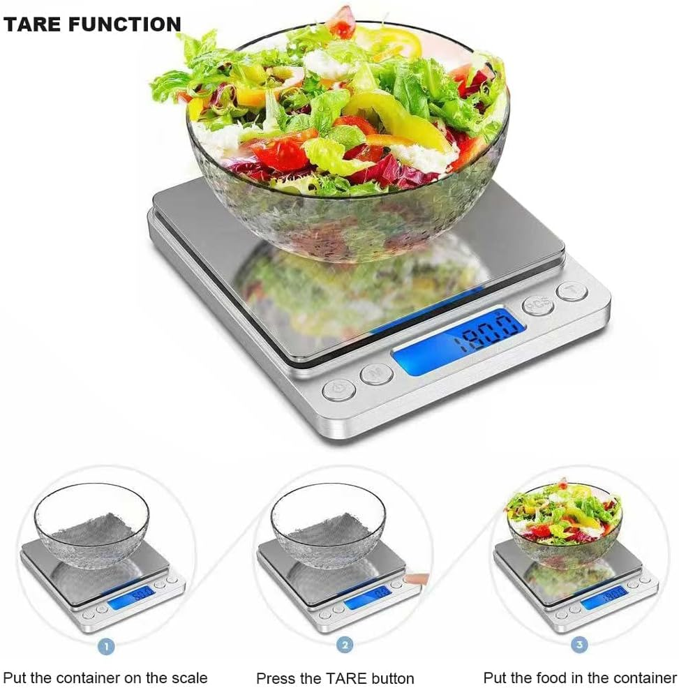 Digital Kitchen Scale, Food Scale, Pocket Jewelry Scale 3000G 0.01Oz/ 0.1G with Backlit LCD Display Tare Function, Auto Power Off image number 2